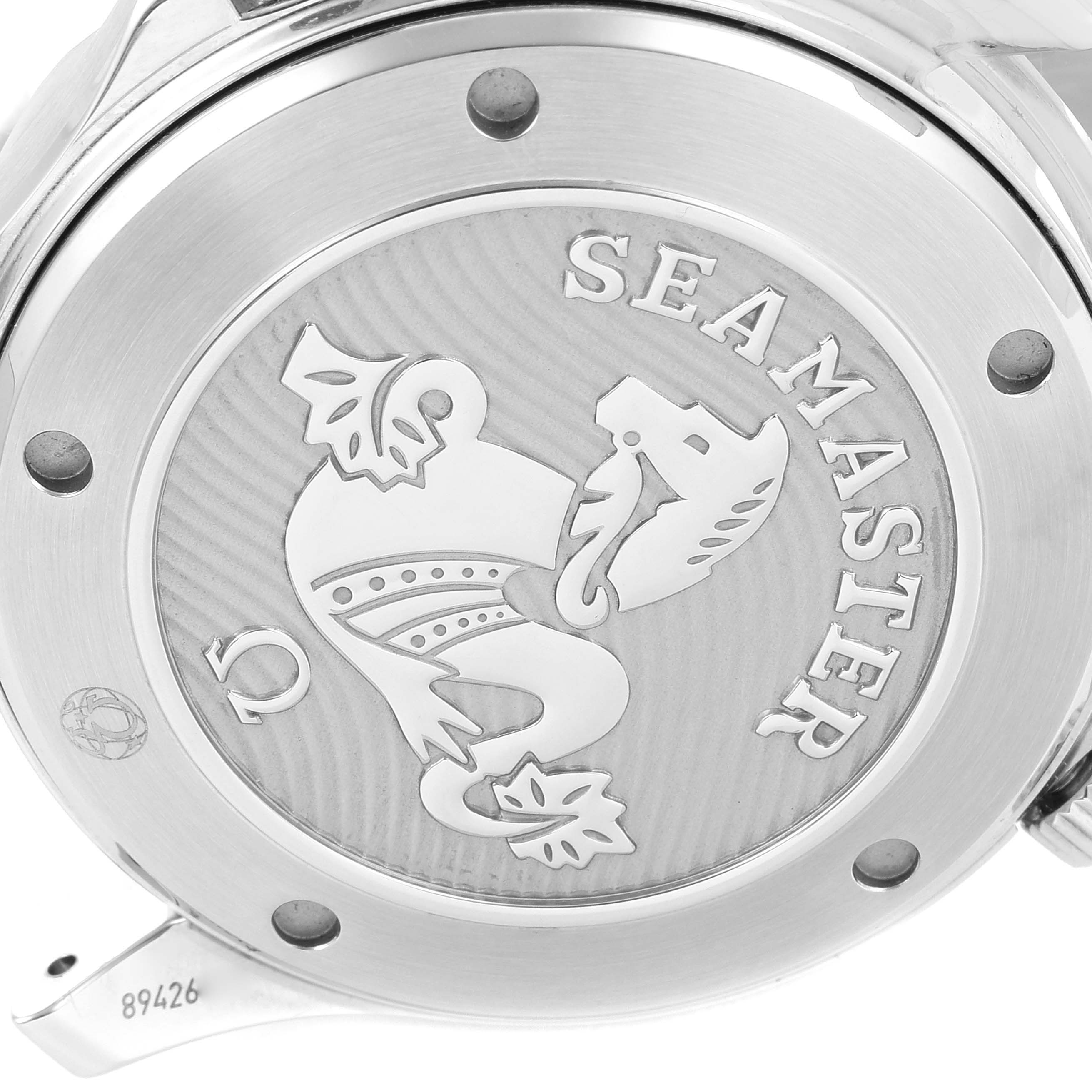 The image shows the case back of the Omega Seamaster 212.30.41.20.01.003 Men's Stainless Steel Black Dial 212.30.41.20.01.003 Men's Stainless Steel Black Dial watch, featuring the logo and model name.