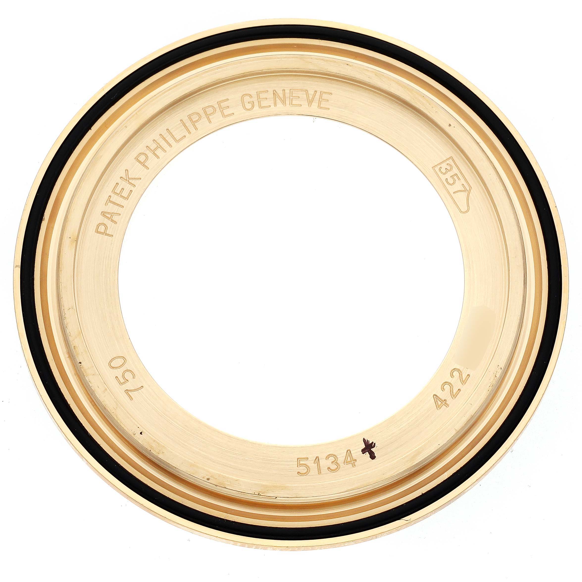 This image shows a Patek Philippe Calatrava 5134J Men's Yellow Gold Silver Dial 5134J Men's Yellow Gold Silver Dial model watch bezel, viewed from the front.