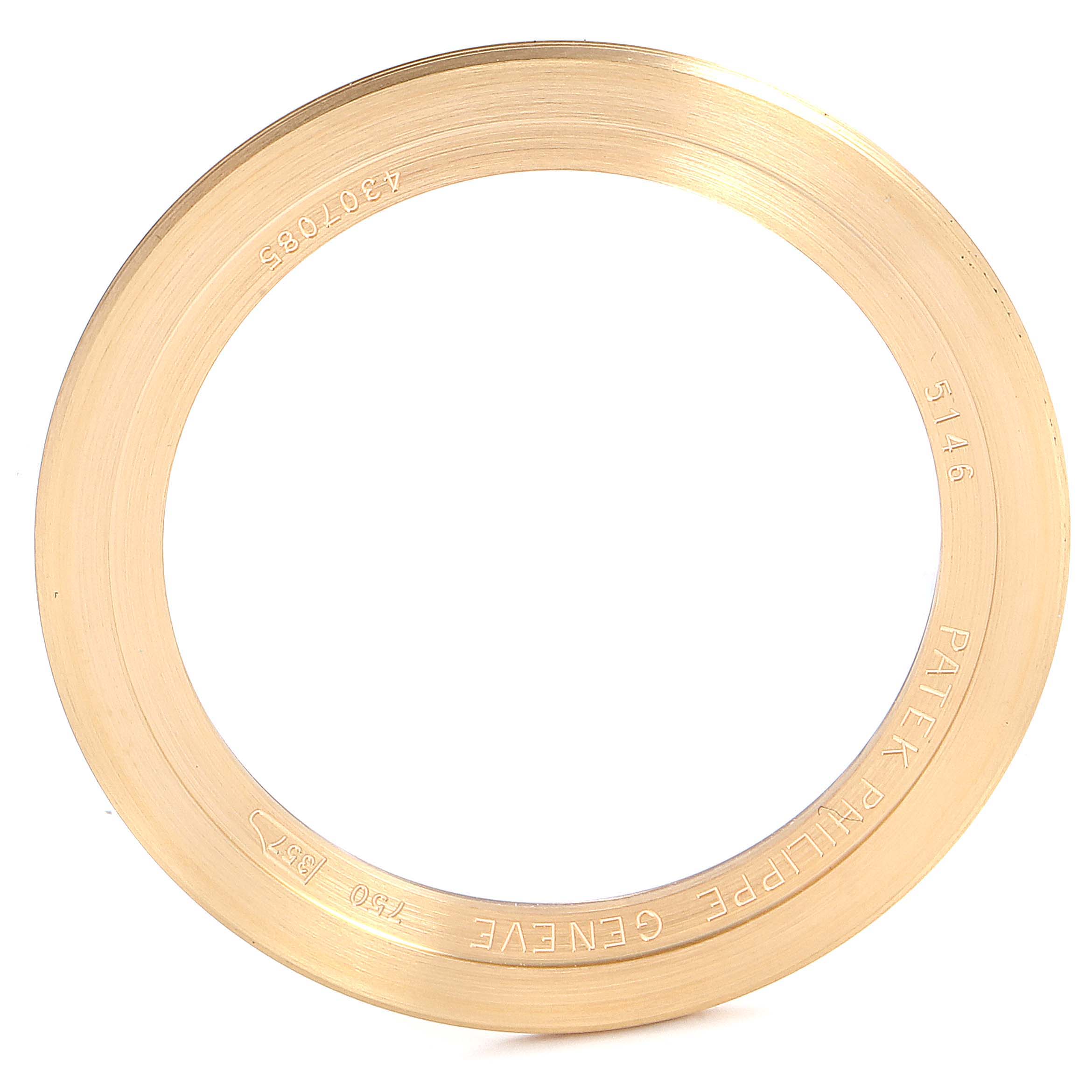 The image shows the yellow gold bezel or casing for the Patek Philippe 5146J Men's Yellow Gold Beige Dial 5146J Men's Yellow Gold Beige Dial 5146 Complicated Annual Calendar Men's Watch.