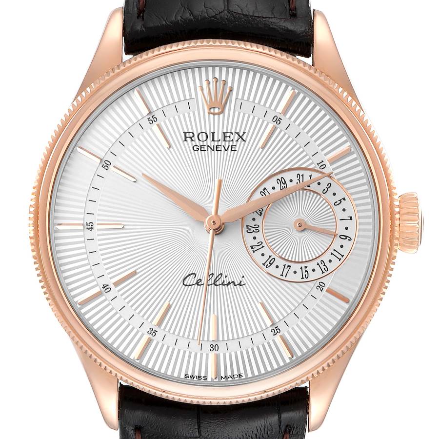 Rolex Cellini Date 18K Everose Gold Silver Dial Mens Watch 50515 Box Card SwissWatchExpo