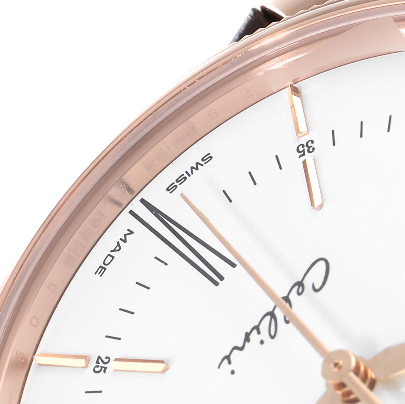 The image shows a close-up angle of the Rolex Cellini 50505 Men's Rose Gold White Dial 50505 Men's Rose Gold White Dial watch dial, focusing on the hour markers and second hand.