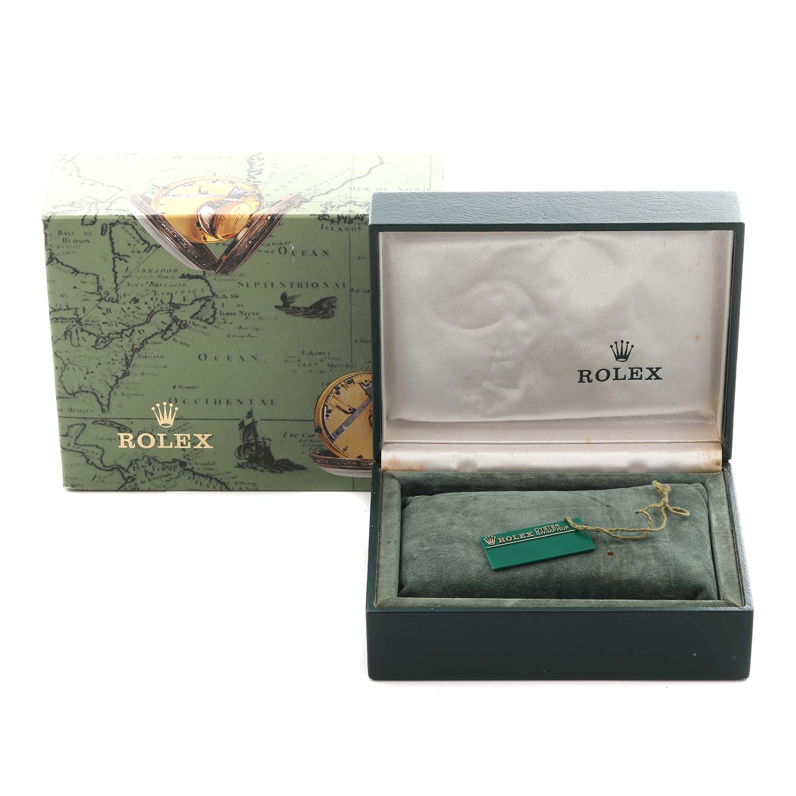 The image shows a Rolex Mid-Size 78240 Women's Stainless Steel Pink Dial 78240 Women's Stainless Steel Pink Dial model box and cushion, with a hang tag visible.