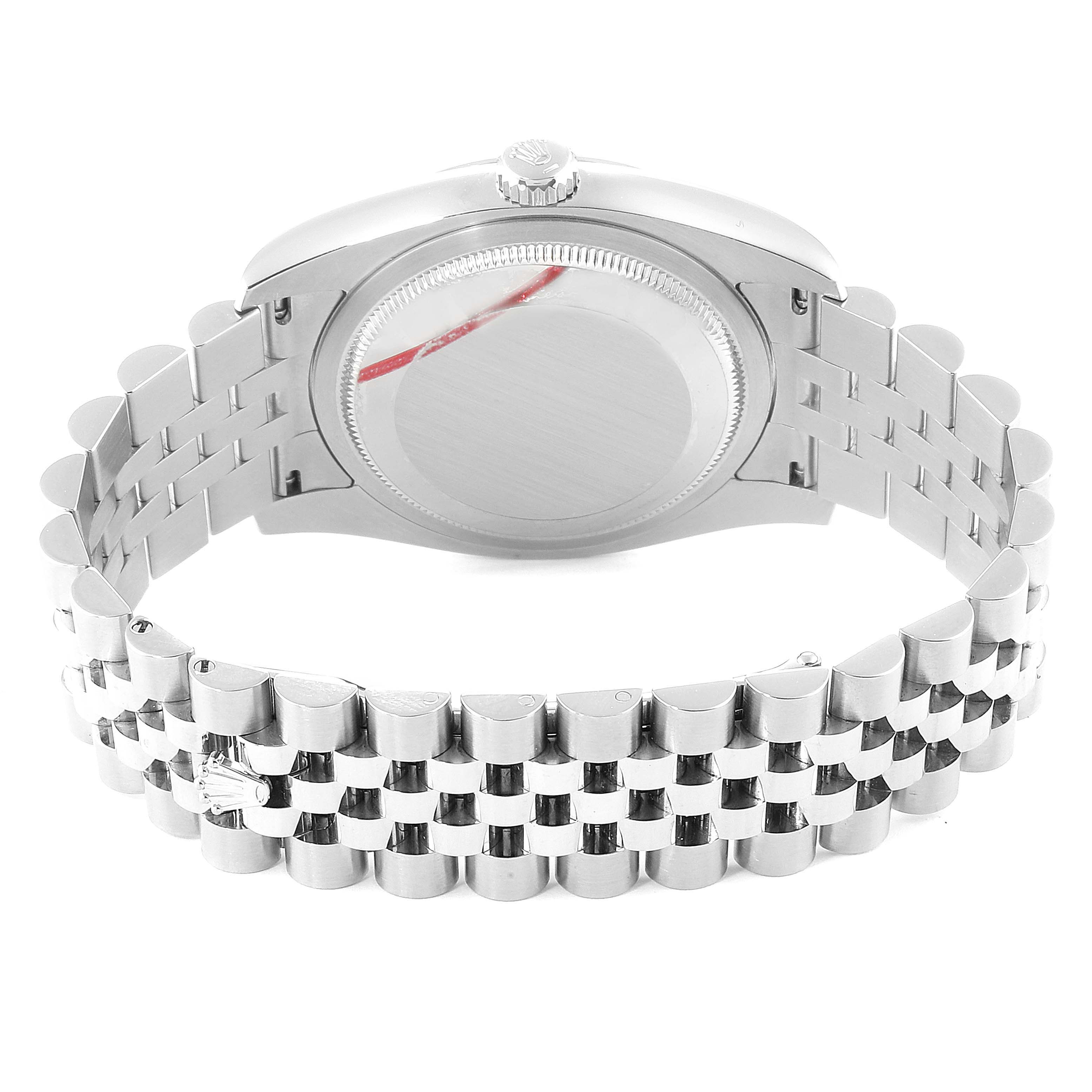 This image shows the back and band of a Rolex Datejust 116200 Men's Stainless Steel Blue Dial 116200 Men's Stainless Steel Blue Dial watch, highlighting the case back and Jubilee bracelet.