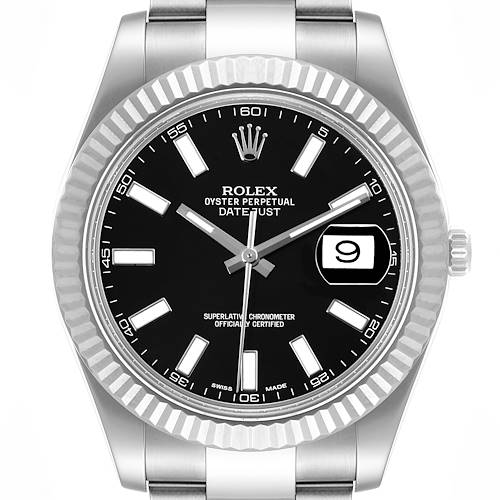 Photo of Rolex Datejust II 41mm Steel White Gold Black Dial Mens Watch 116334 Box Card