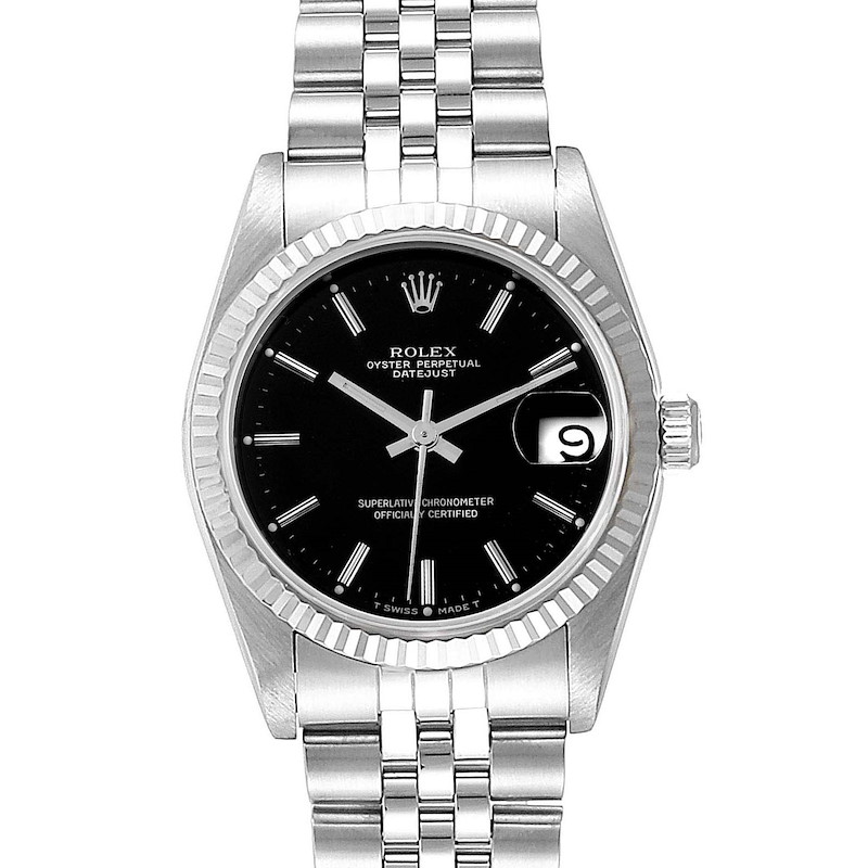 Rolex Datejust Midsize 31 Steel White Gold Black Dial Ladies Watch 68274 SwissWatchExpo