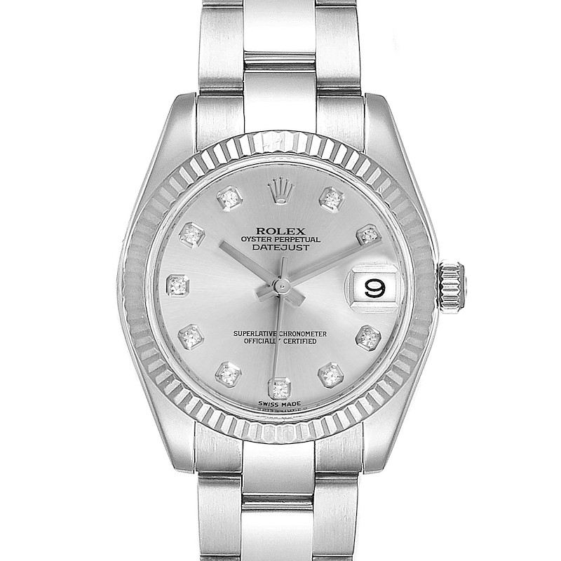 Rolex Datejust Midsize Steel White Gold Diamond Ladies Watch 178274 Box ...