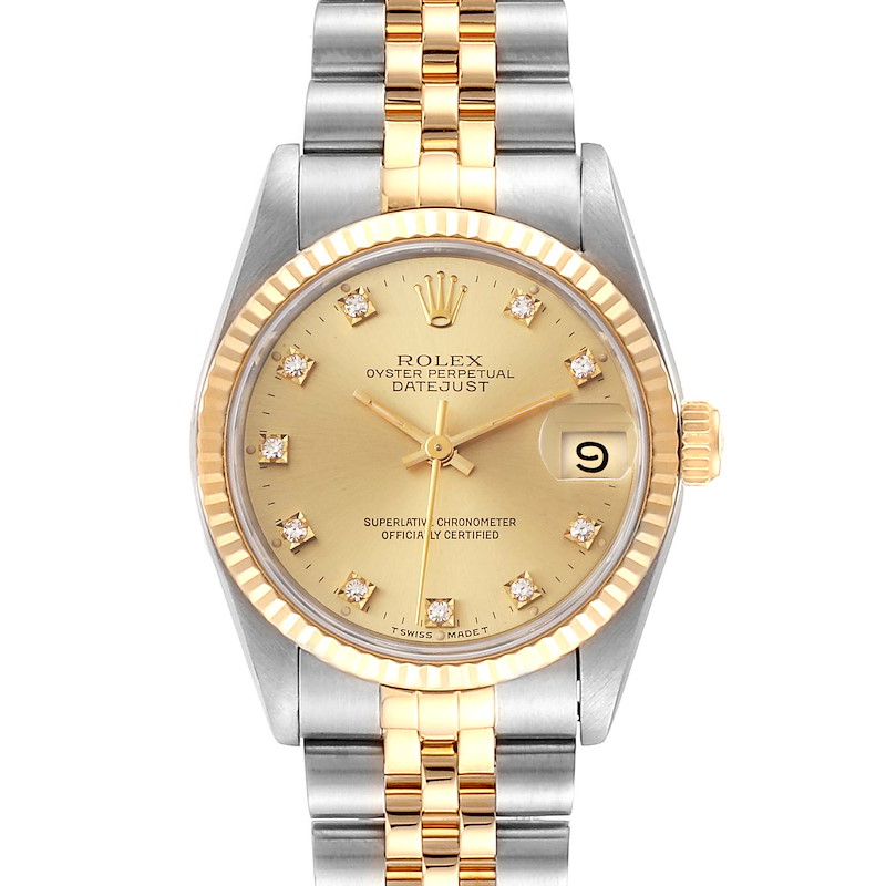 Rolex Datejust Midsize Steel Yellow Gold Diamond Ladies Watch 68273 Box Papers SwissWatchExpo