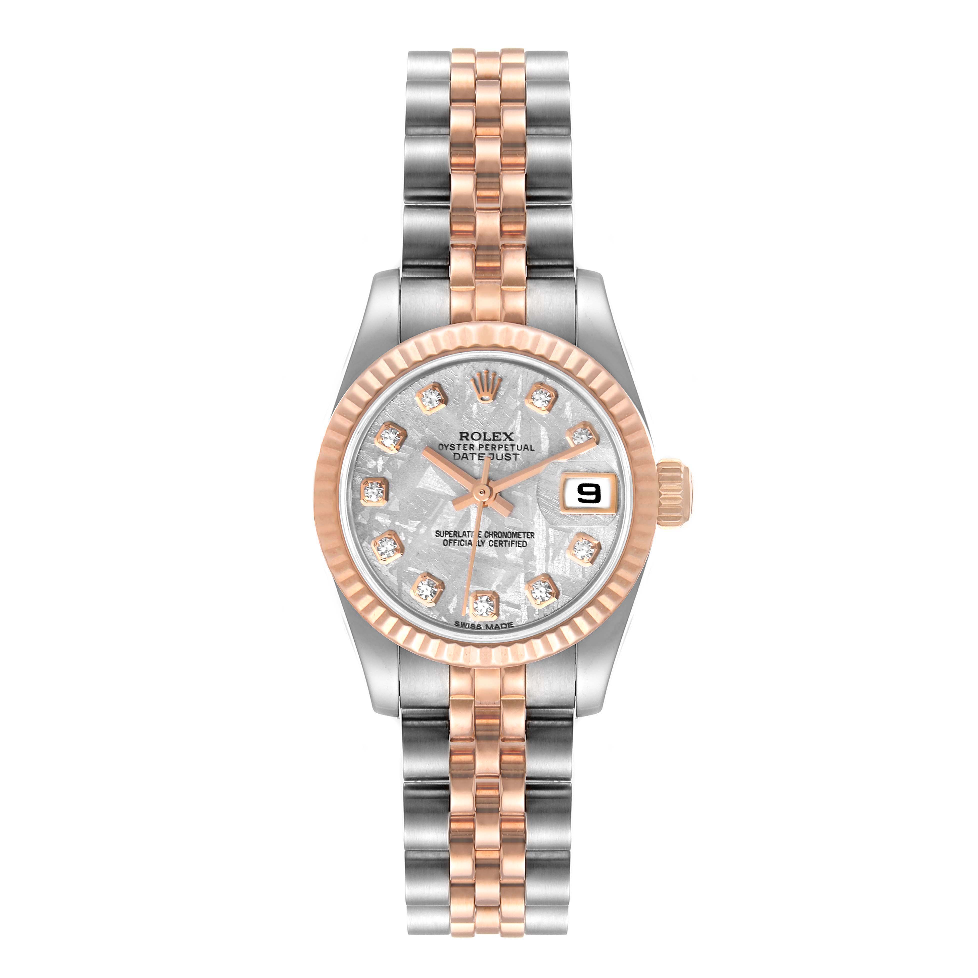 The image shows a Rolex Datejust 179171 Women's Steel and Gold (two tone) Silver Dial 179171 Women's Steel and Gold (two tone) Silver Dial watch from a front angle, highlighting the dial, bezel, and two-tone Jubilee bracelet.
