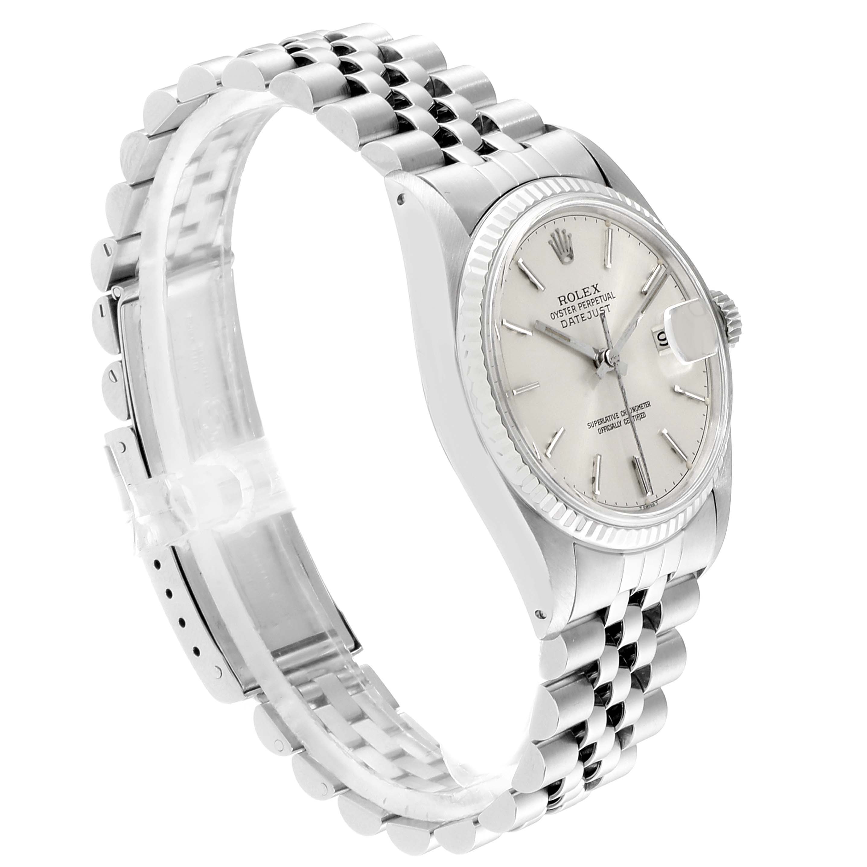 The Rolex Vintage Collection 16014 Men
s Stainless Steel Silver Dial 16014 Men
s Stainless Steel Silver Dial model watch is shown at a slight angle, displaying the face, bezel, and partial bracelet.