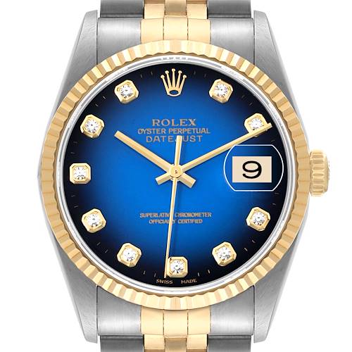 Photo of Rolex Datejust Steel Yellow Gold Blue Vignette Diamond Dial Mens Watch 16233