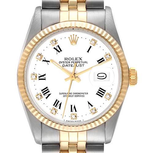 Photo of Rolex Datejust Steel Yellow Gold White Diamond Dial Vintage Mens Watch 16013