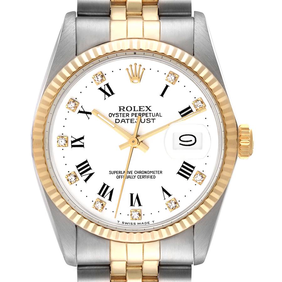 Rolex Datejust Steel Yellow Gold White Diamond Dial Vintage Mens Watch 16013 SwissWatchExpo