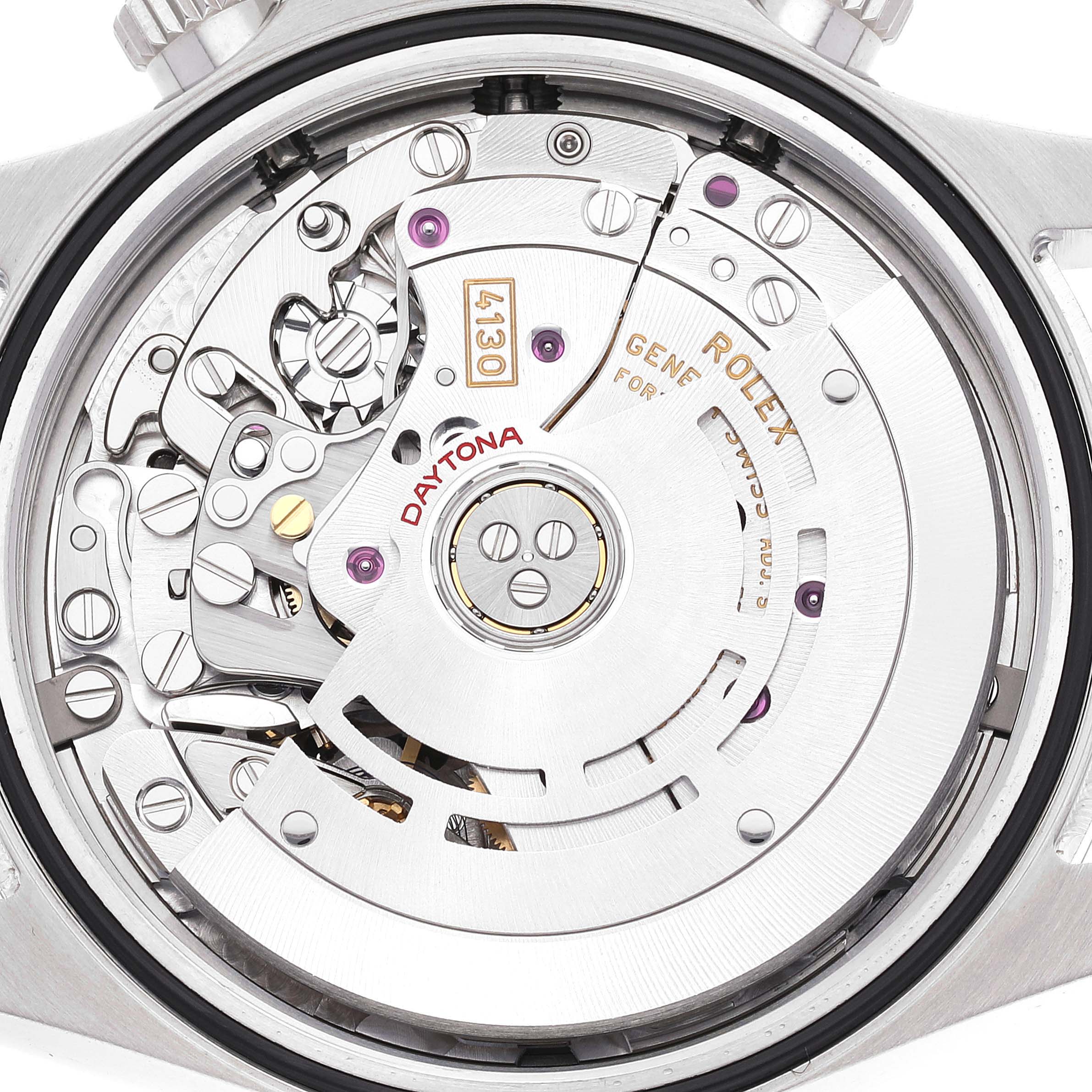 This image shows the movement mechanism of a Rolex Daytona 116500 Men's Stainless Steel White Dial 116500 Men's Stainless Steel White Dial watch, viewed from the back.