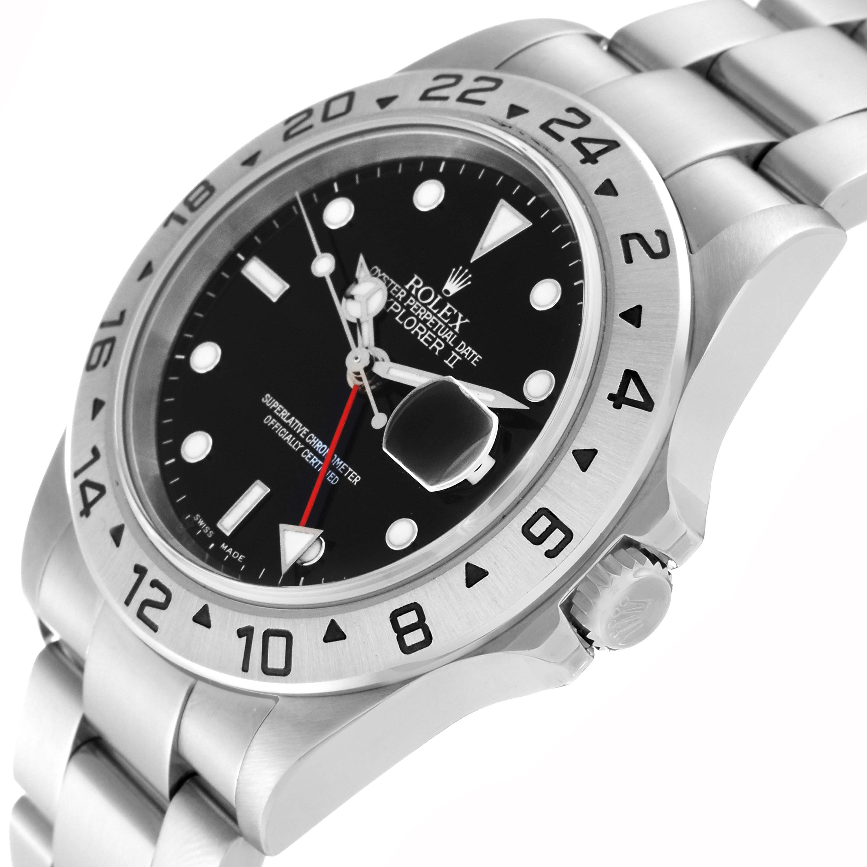 The image shows a close-up of the Rolex Explorer 16570 Men
s Stainless Steel Black Dial 16570 Men
s Stainless Steel Black Dial watch from an angled view, highlighting its dial, bezel, and part of the bracelet.