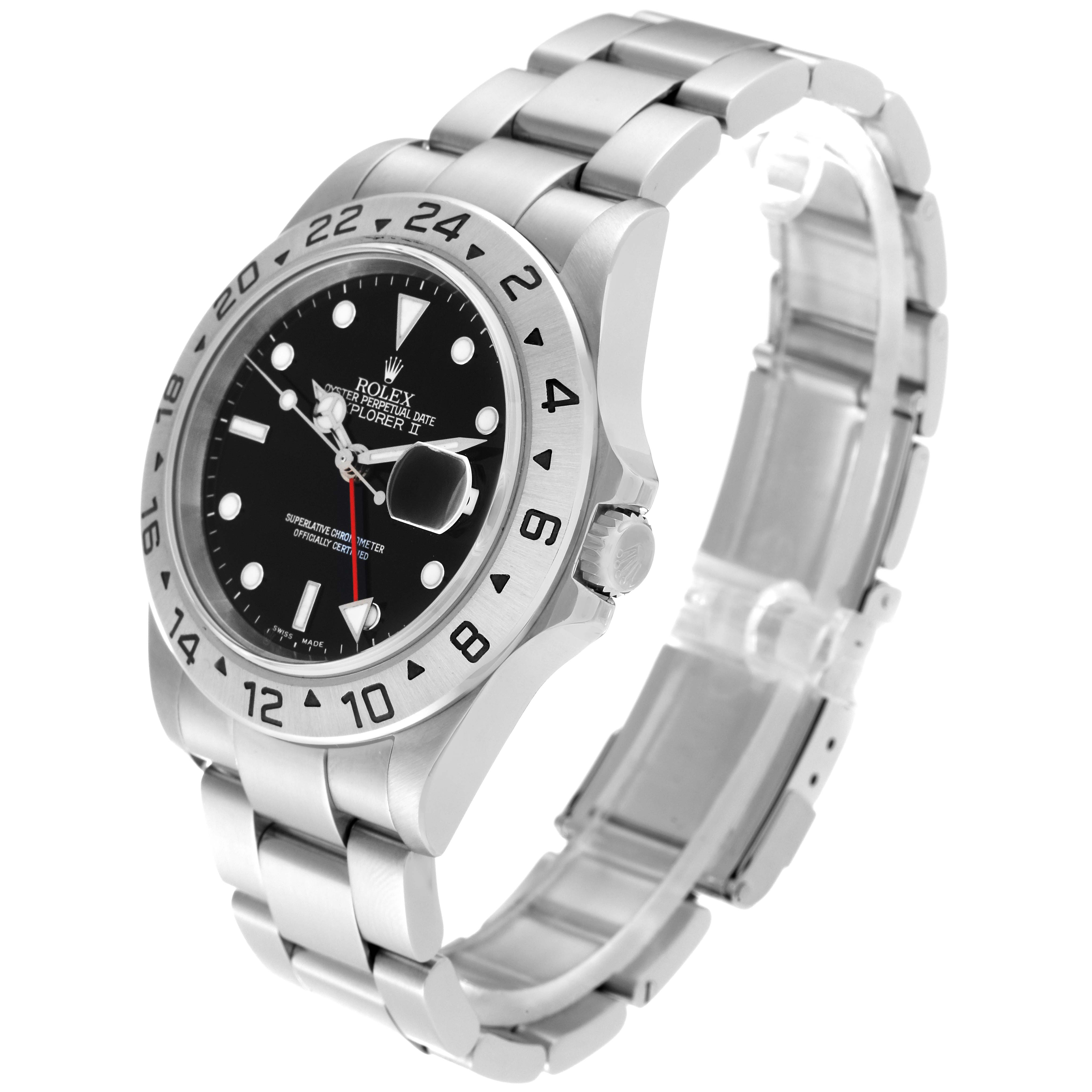 The Rolex Explorer 16570 Men
s Stainless Steel Black Dial 16570 Men
s Stainless Steel Black Dial watch is shown at a slight angle, displaying the face, bezel, crown, and bracelet.