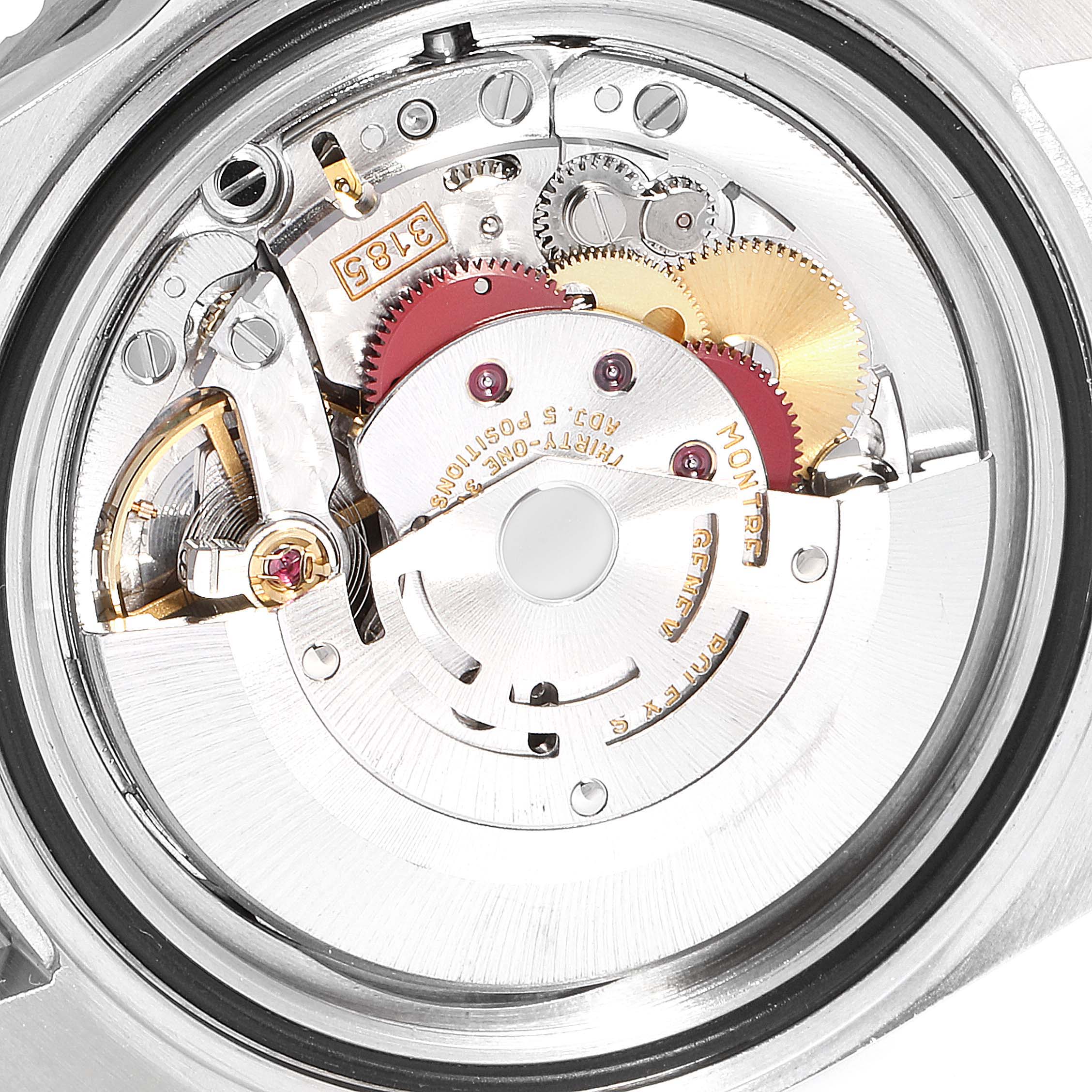 This image shows an open caseback view of the movement mechanism of a Rolex GMT-Master 16710 Men
s Stainless Steel Black Dial 16710 Men
s Stainless Steel Black Dial watch.