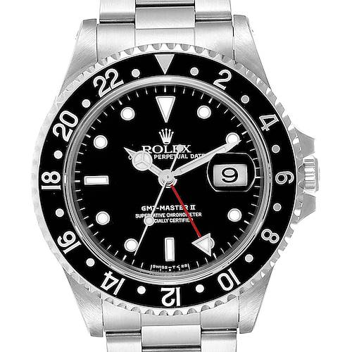 Photo of Rolex GMT Master II Black Bezel Red Hand Mens Watch 16710 Box Service Papers