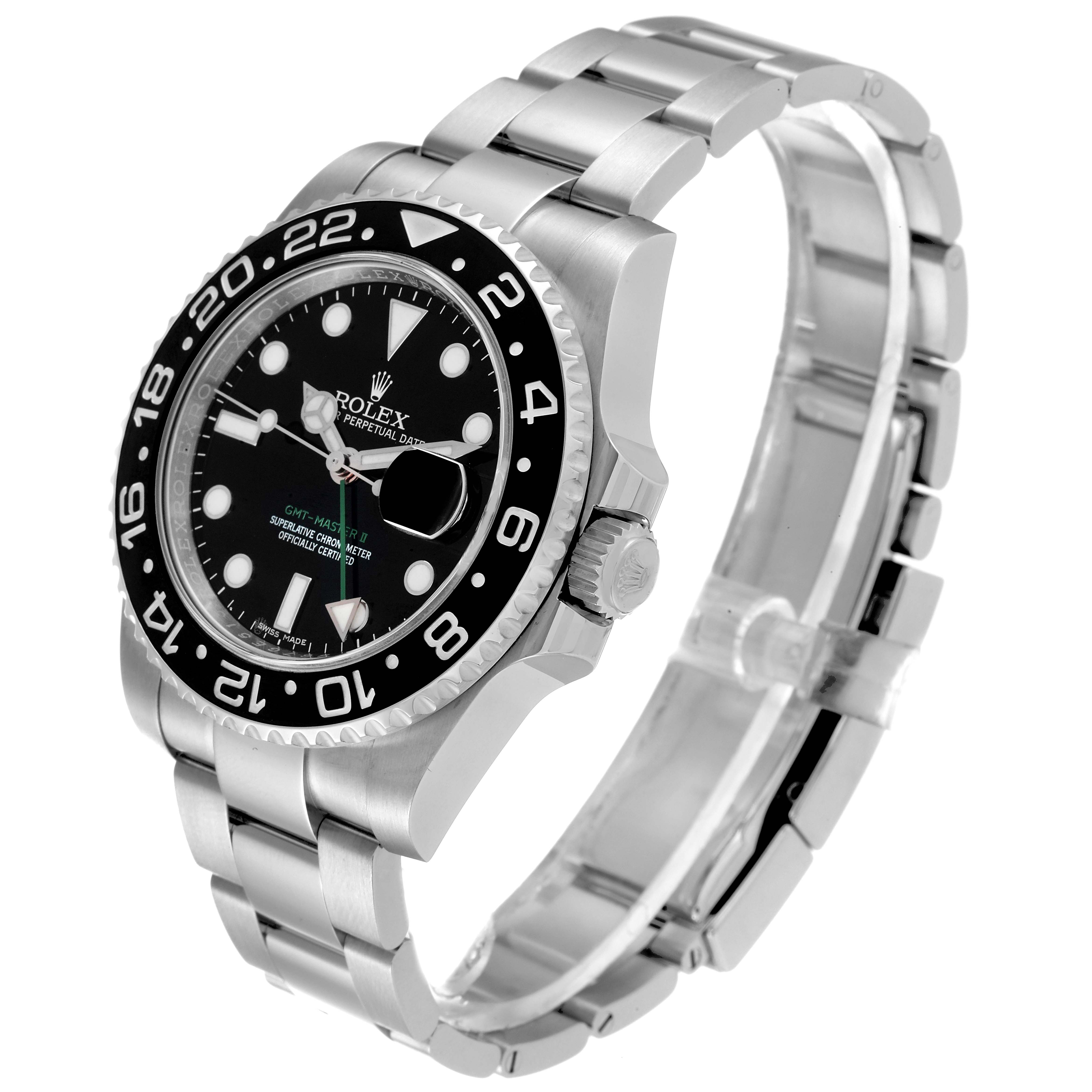 The image shows a Rolex GMT-Master 116710 Men
s Stainless Steel Black Dial 116710 Men
s Stainless Steel Black Dial watch at a three-quarter angle, highlighting its bezel, face, crown, and bracelet.