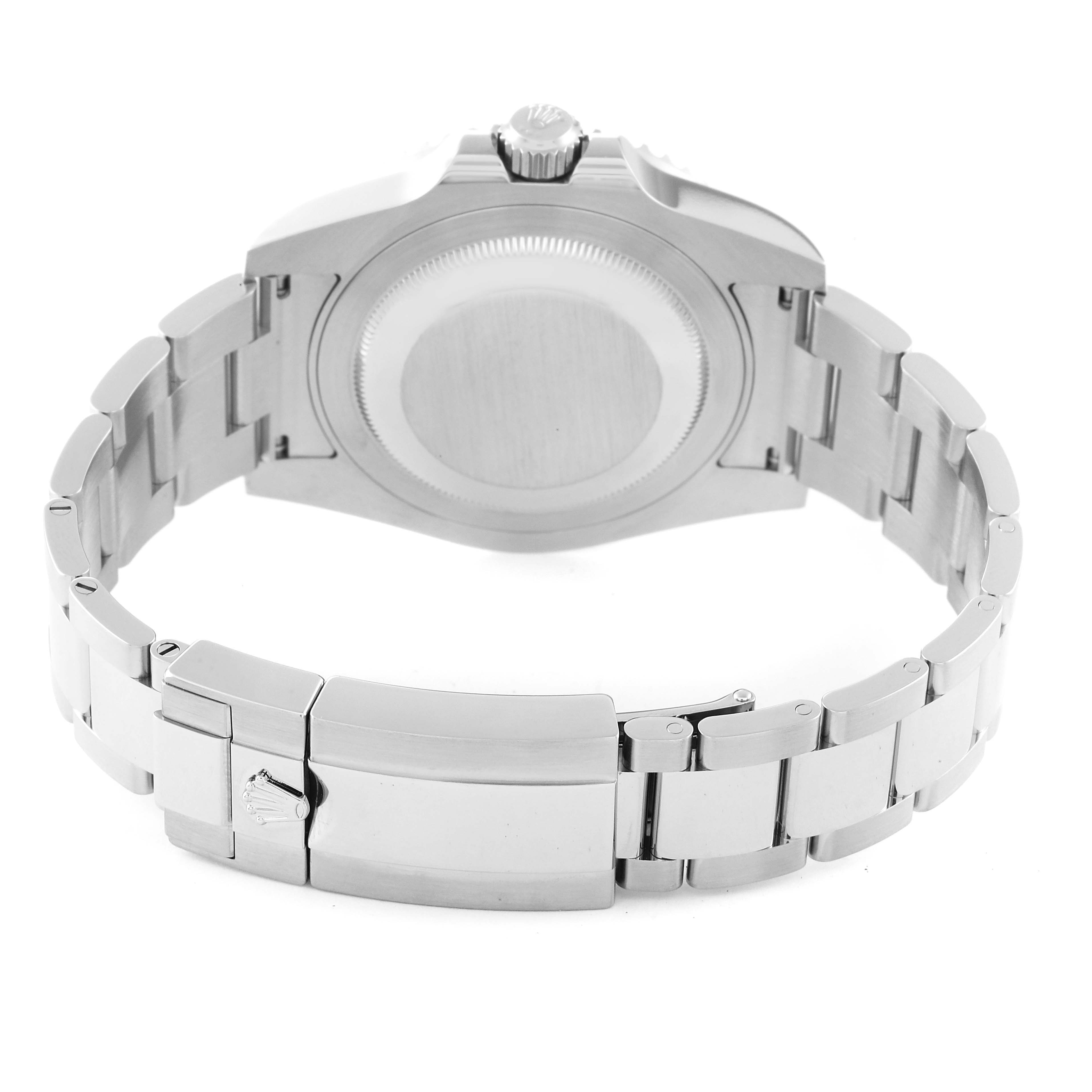 The image shows the back view of a Rolex GMT-Master 116710 Men
s Stainless Steel Black Dial 116710 Men
s Stainless Steel Black Dial watch, highlighting the case back, crown, and bracelet with clasp.