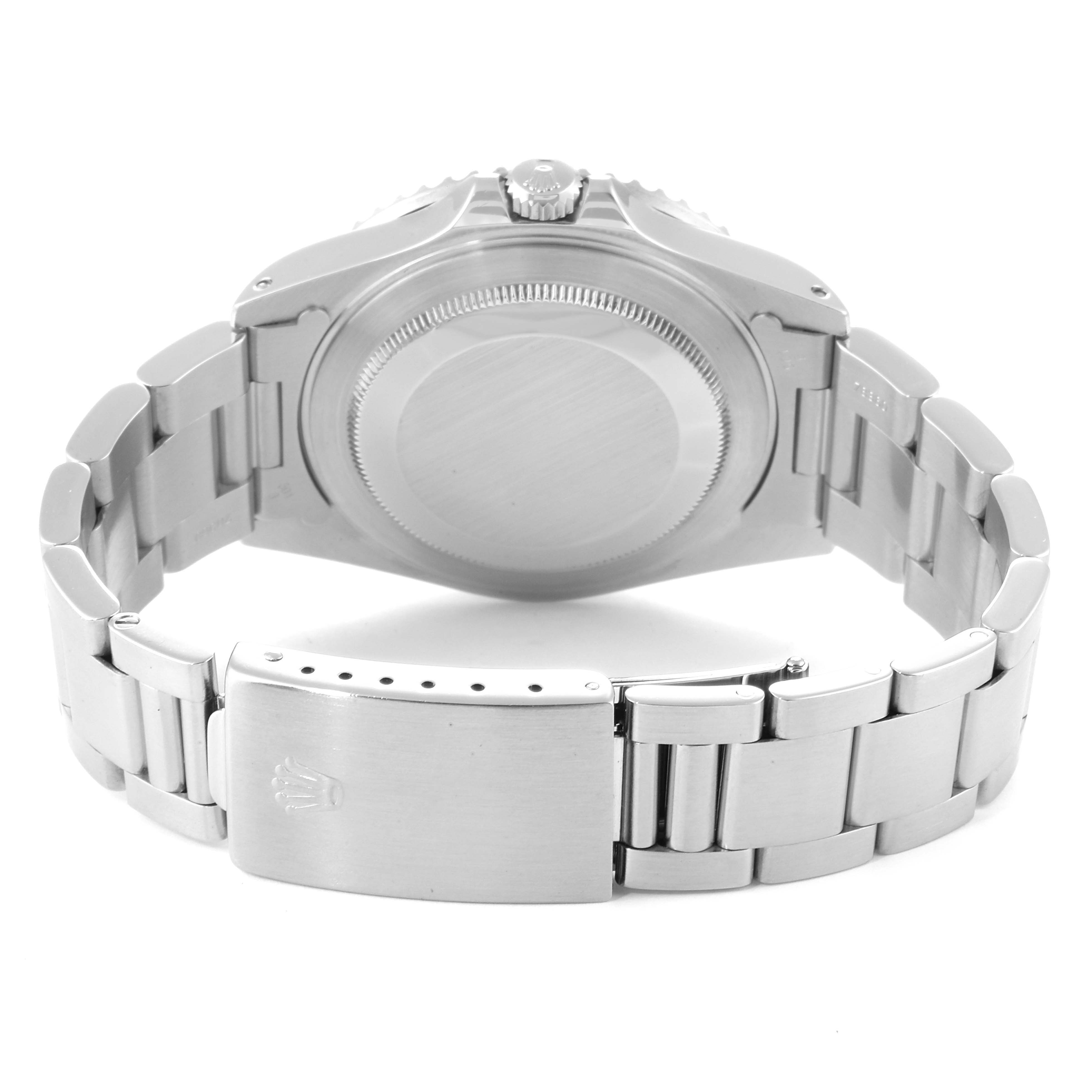 This image shows the back case and bracelet of the Rolex GMT-Master 16710 Men
s Stainless Steel Black Dial 16710 Men
s Stainless Steel Black Dial watch.