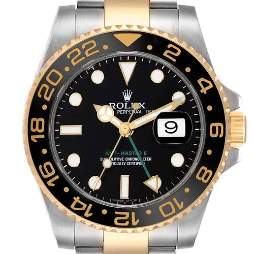 Photo of Rolex GMT Master II Steel Yellow Gold Black Dial Mens Watch 116713