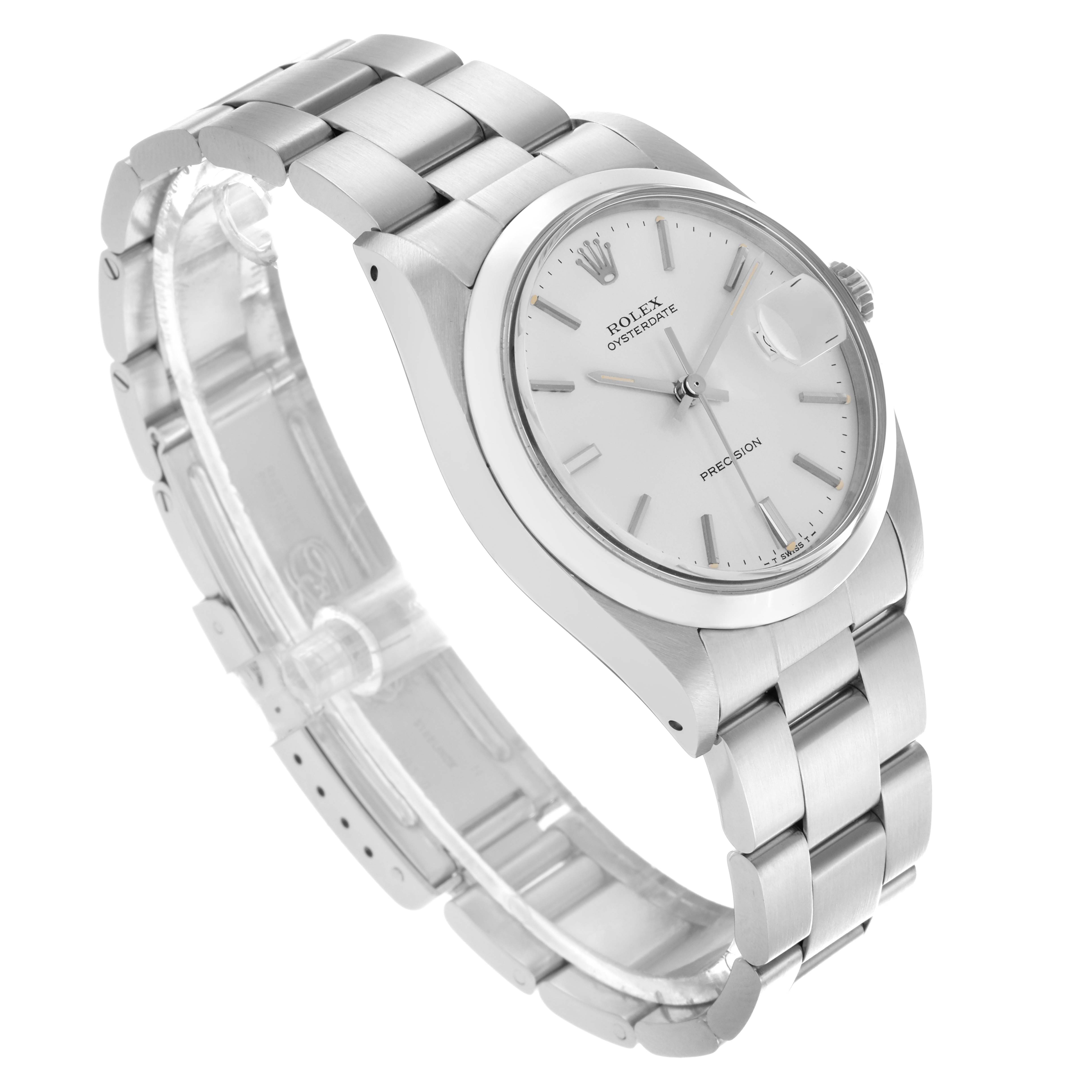 The Rolex Date 6694 Men's Stainless Steel Silver Dial 6694 Men's Stainless Steel Silver Dial model watch is shown at a three-quarter angle, displaying the dial, bezel, crown, and bracelet.