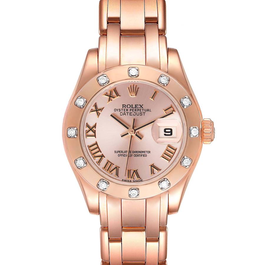 Rolex Pearlmaster Rose Gold Rose Roman Dial Diamond Ladies Watch 80315 Box Card SwissWatchExpo