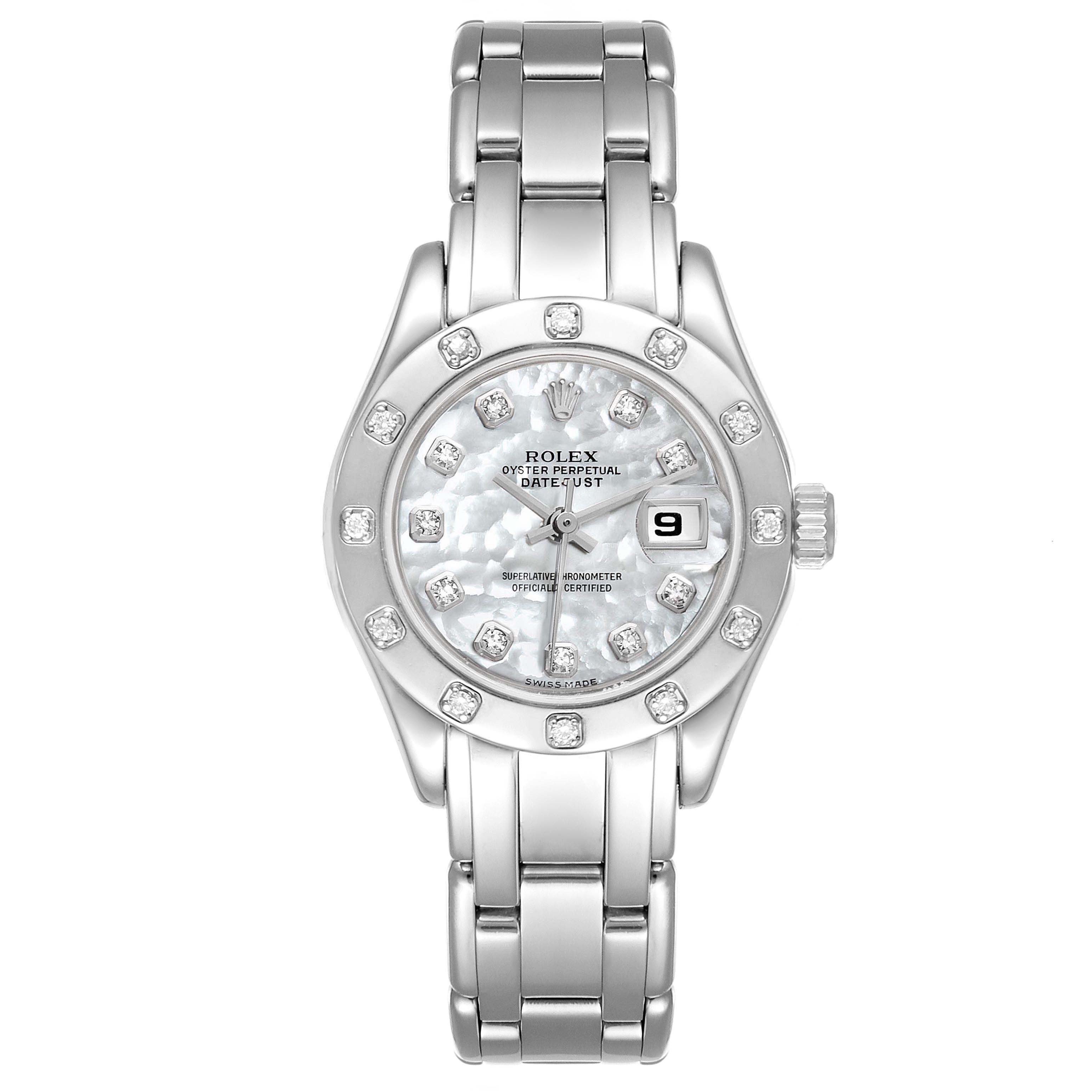 Rolex Pearlmaster Mother of Pearl Dial White Gold Diamond Ladies Watch ...