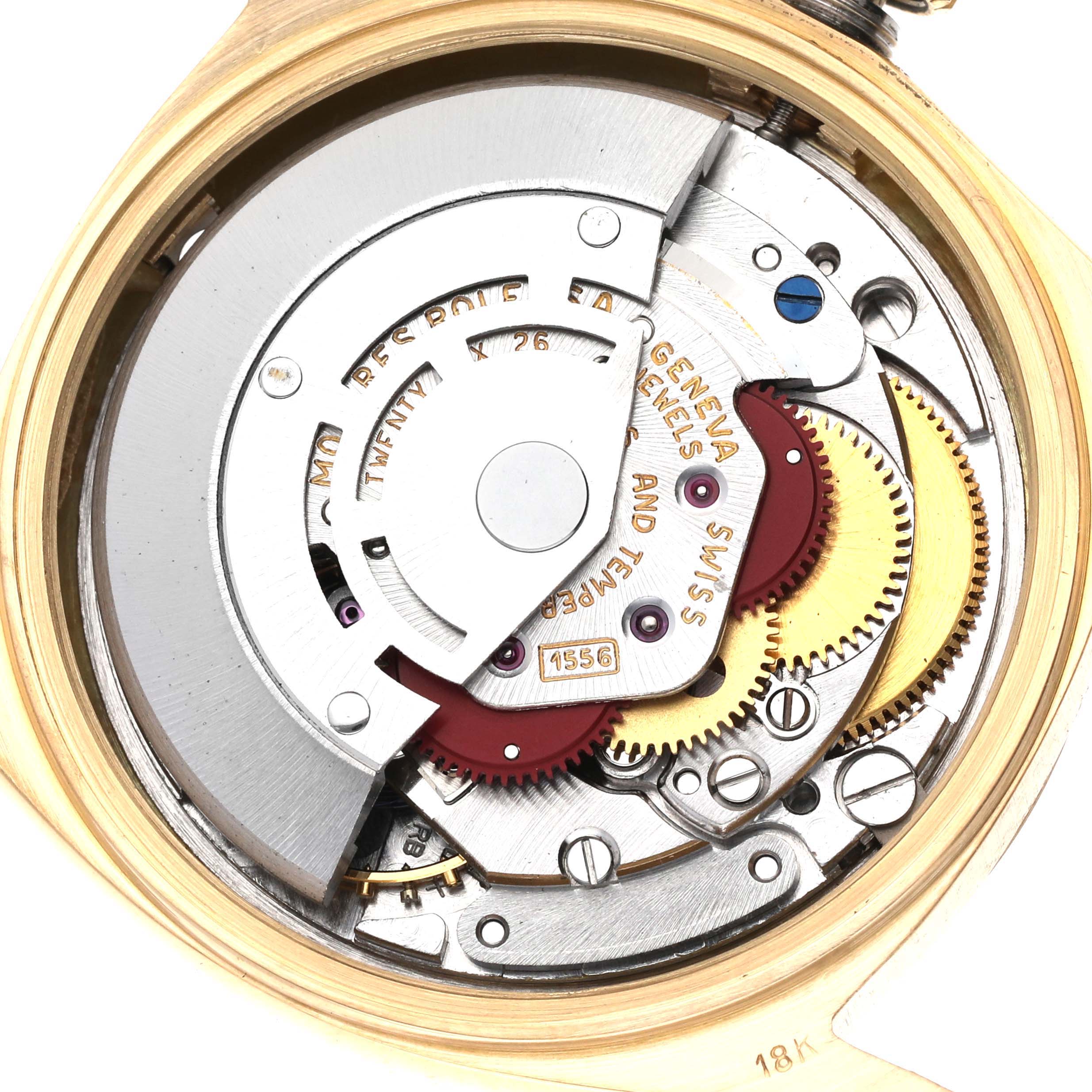 This image shows the intricate internal mechanical movement of the Rolex Vintage Collection 1803 Men's Yellow Gold Champagne Dial 1803 Men's Yellow Gold Champagne Dial watch.