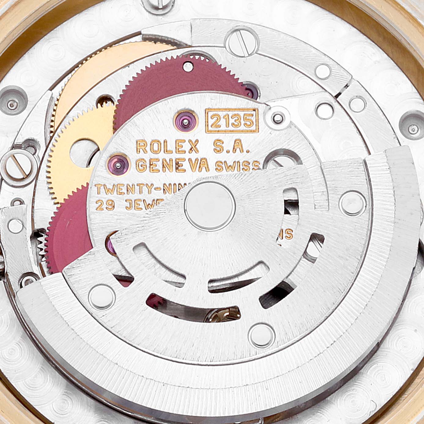 This image shows the internal mechanism and movement components of the Rolex President 68278 Women's Yellow Gold Mother of Pearl Dial 68278 Women's Yellow Gold Mother of Pearl Dial model watch.