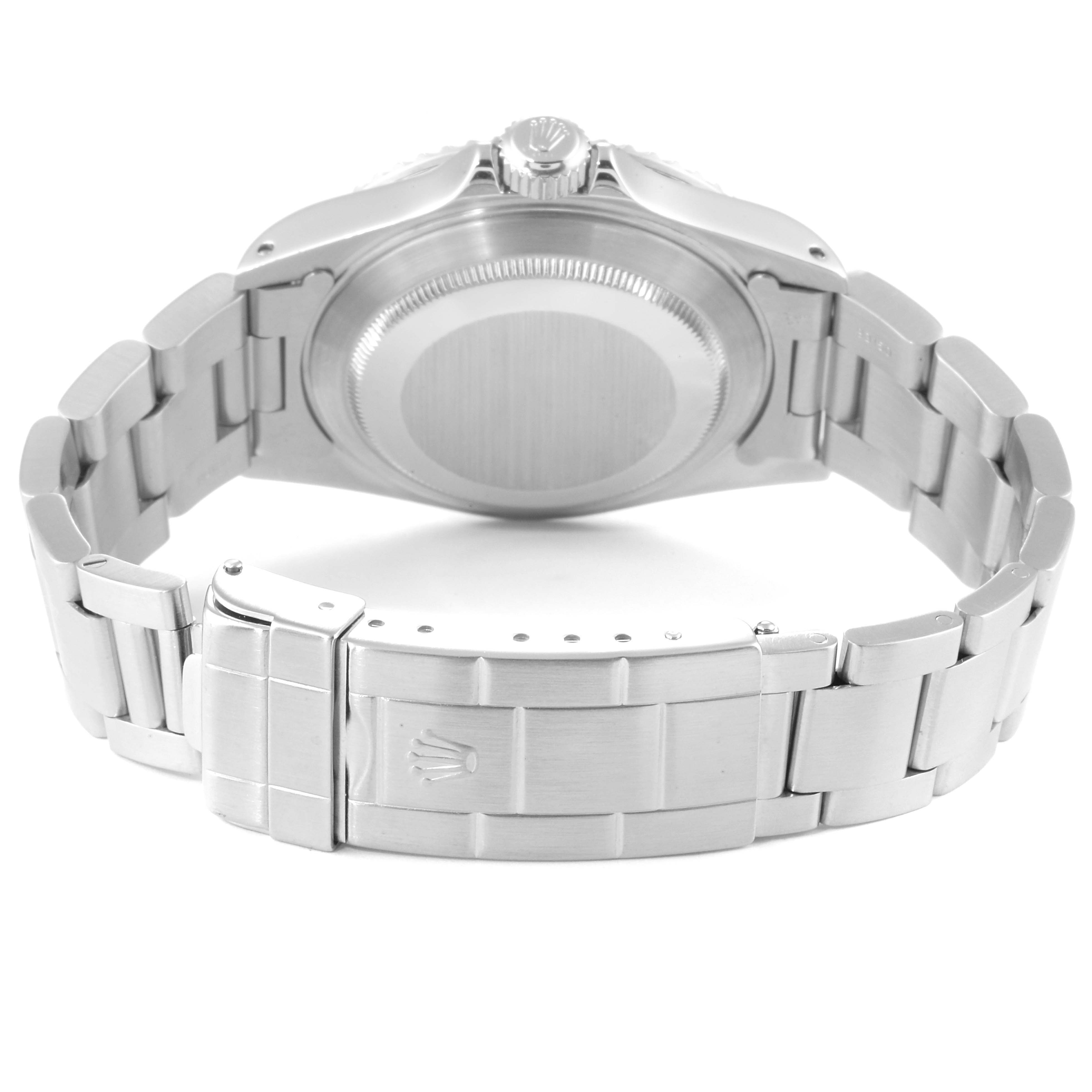 The image shows the back case and metal bracelet of a Rolex Submariner 14060 Men
s Stainless Steel Black Dial 14060 Men
s Stainless Steel Black Dial watch at a slight angle.