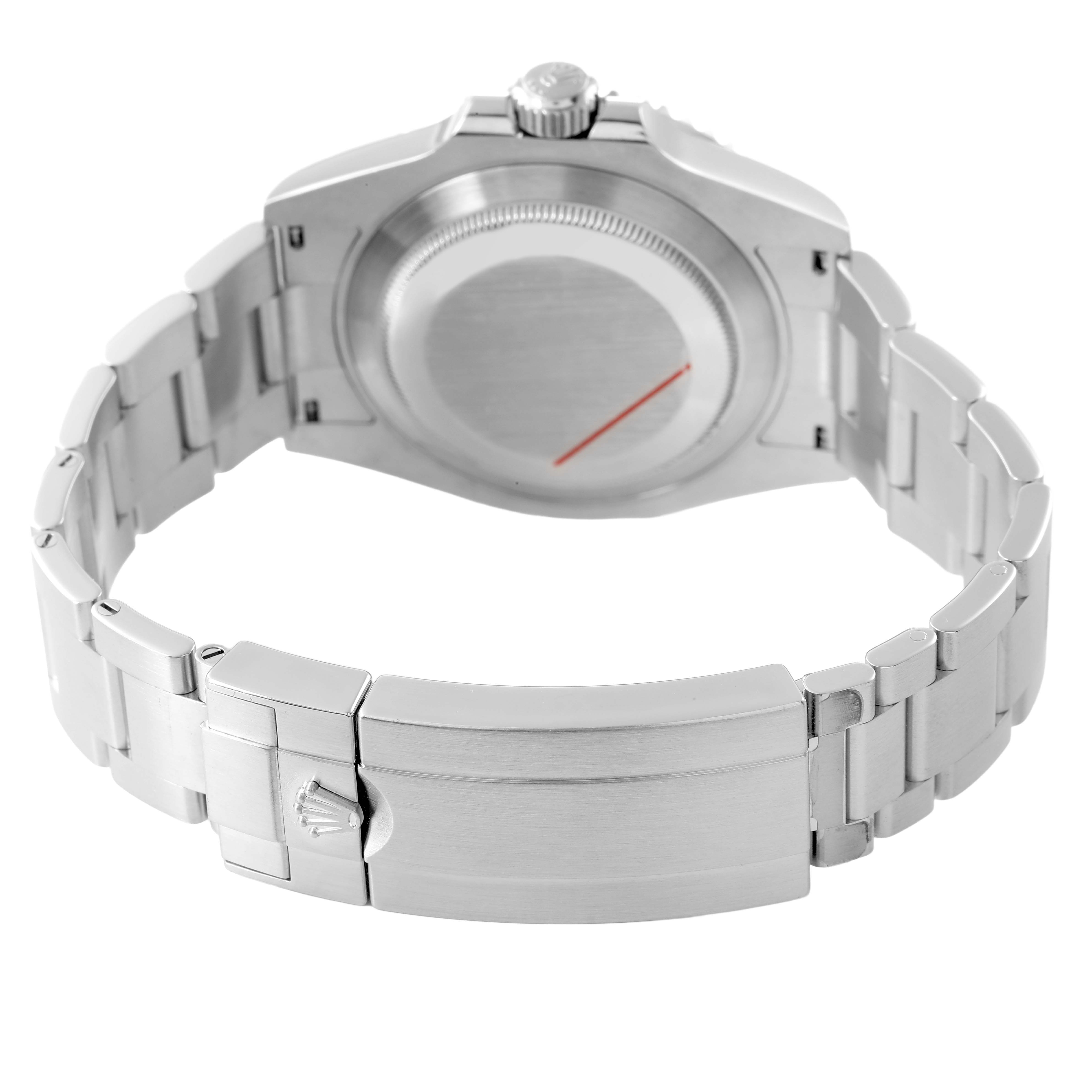 The image shows the back of a Rolex Submariner 126610LV Men's Stainless Steel Black Dial, highlighting the case back and clasp of the bracelet.