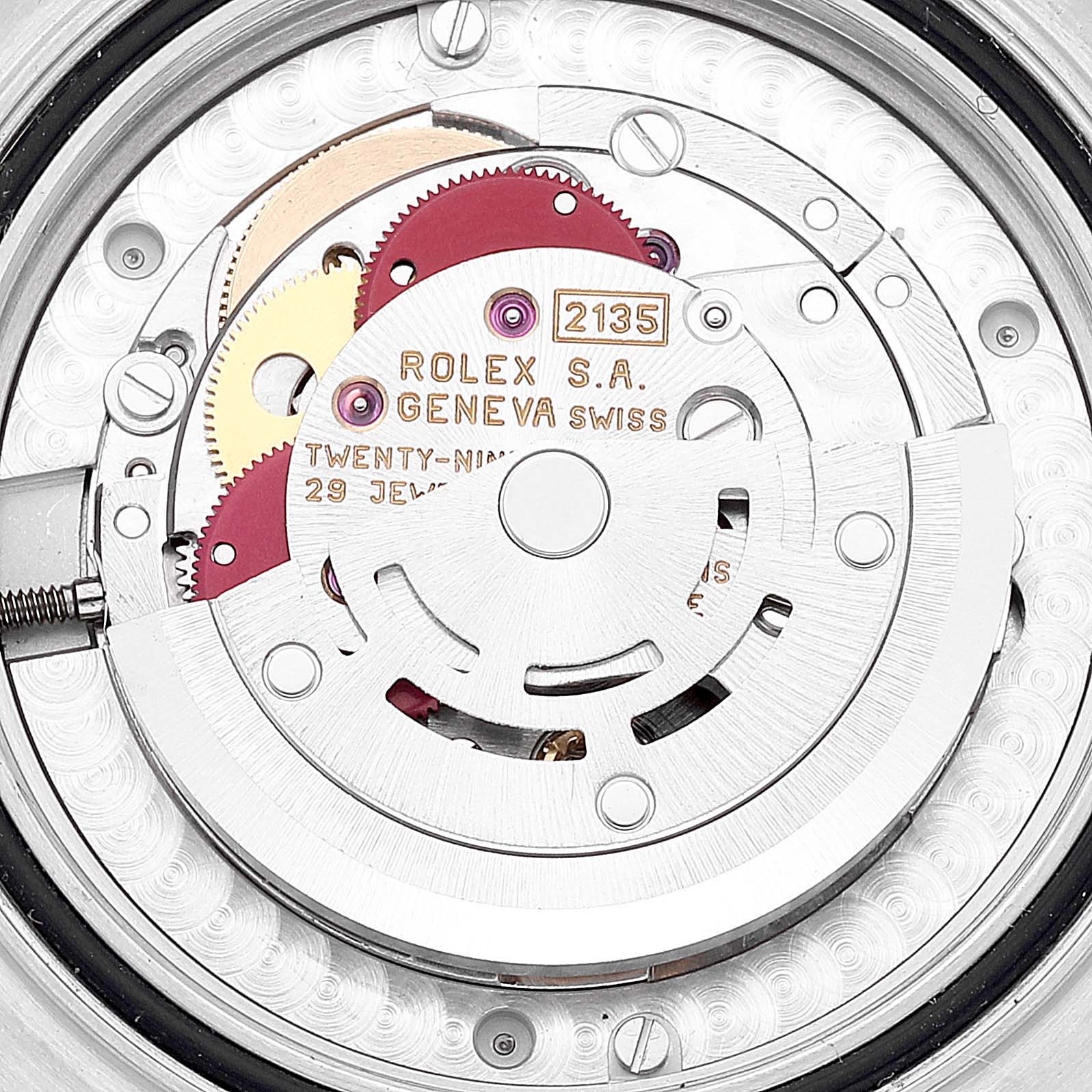 The image shows a close-up of the movement and internal mechanisms of a Rolex Yacht-Master 168623 Men's Steel and Gold (two tone) Blue Dial 168623 Men's Steel and Gold (two tone) Blue Dial watch.