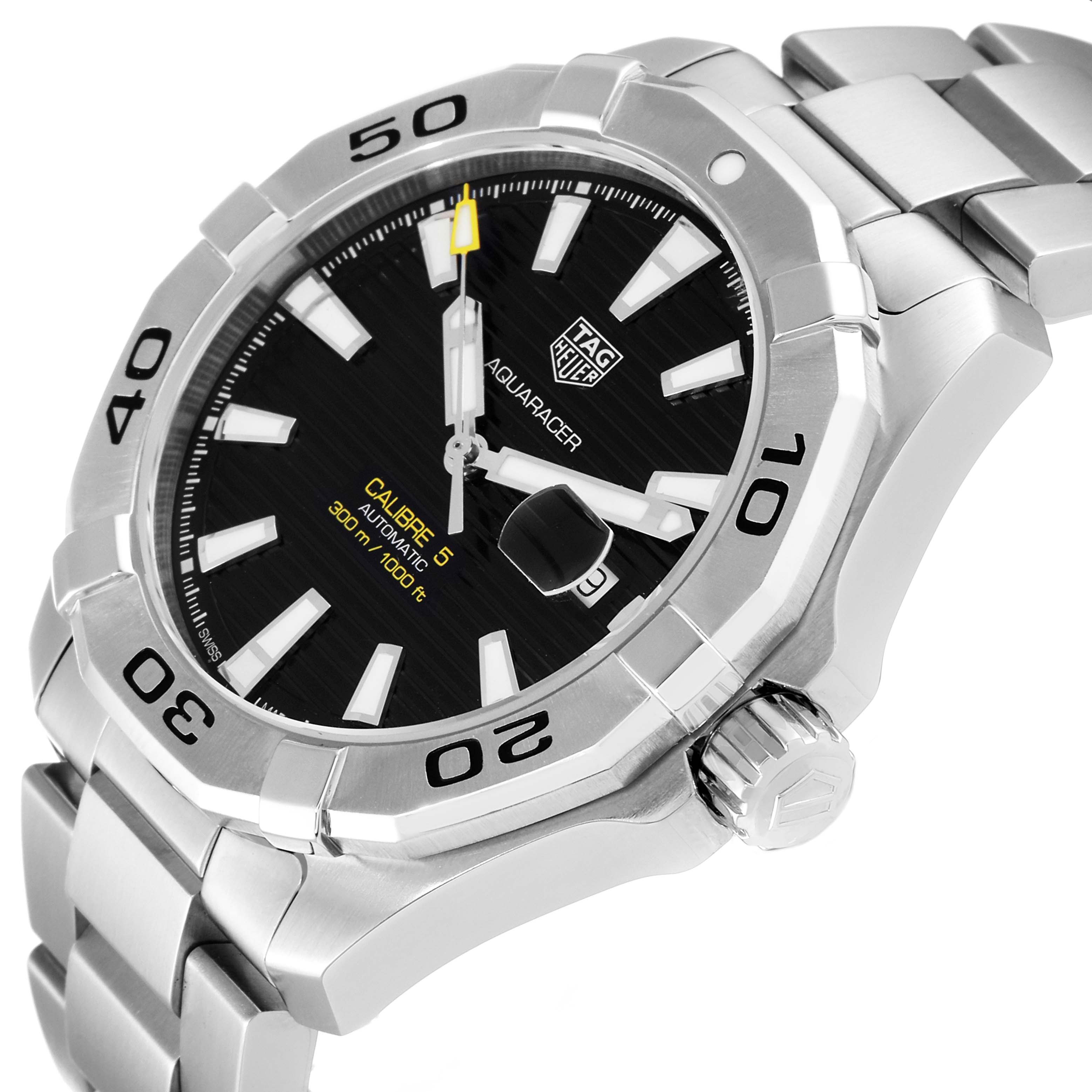 The image shows a Tag Heuer Aquaracer WAY2010.BA0927 Men's Stainless Steel Black Dial WAY2010.BA0927 Men's Stainless Steel Black Dial watch at a slight angle, highlighting the bezel, dial, bracelet, and crown.