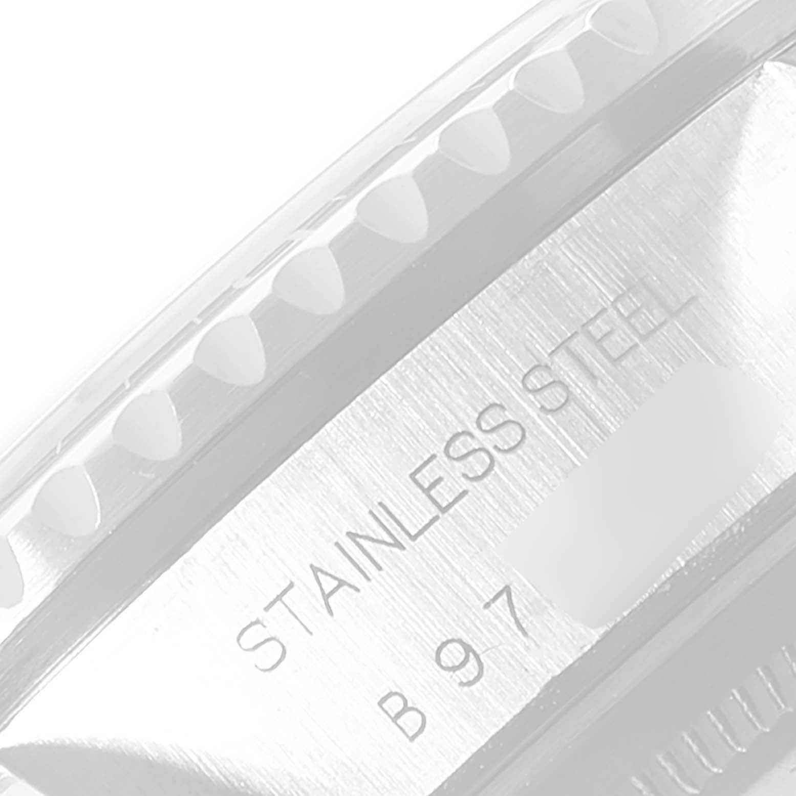 This image shows a close-up of the case side of a Tudor Tiger 79270 Men's Stainless Steel Black Dial 79270 Men's Stainless Steel Black Dial model watch, highlighting the stainless steel engraving.