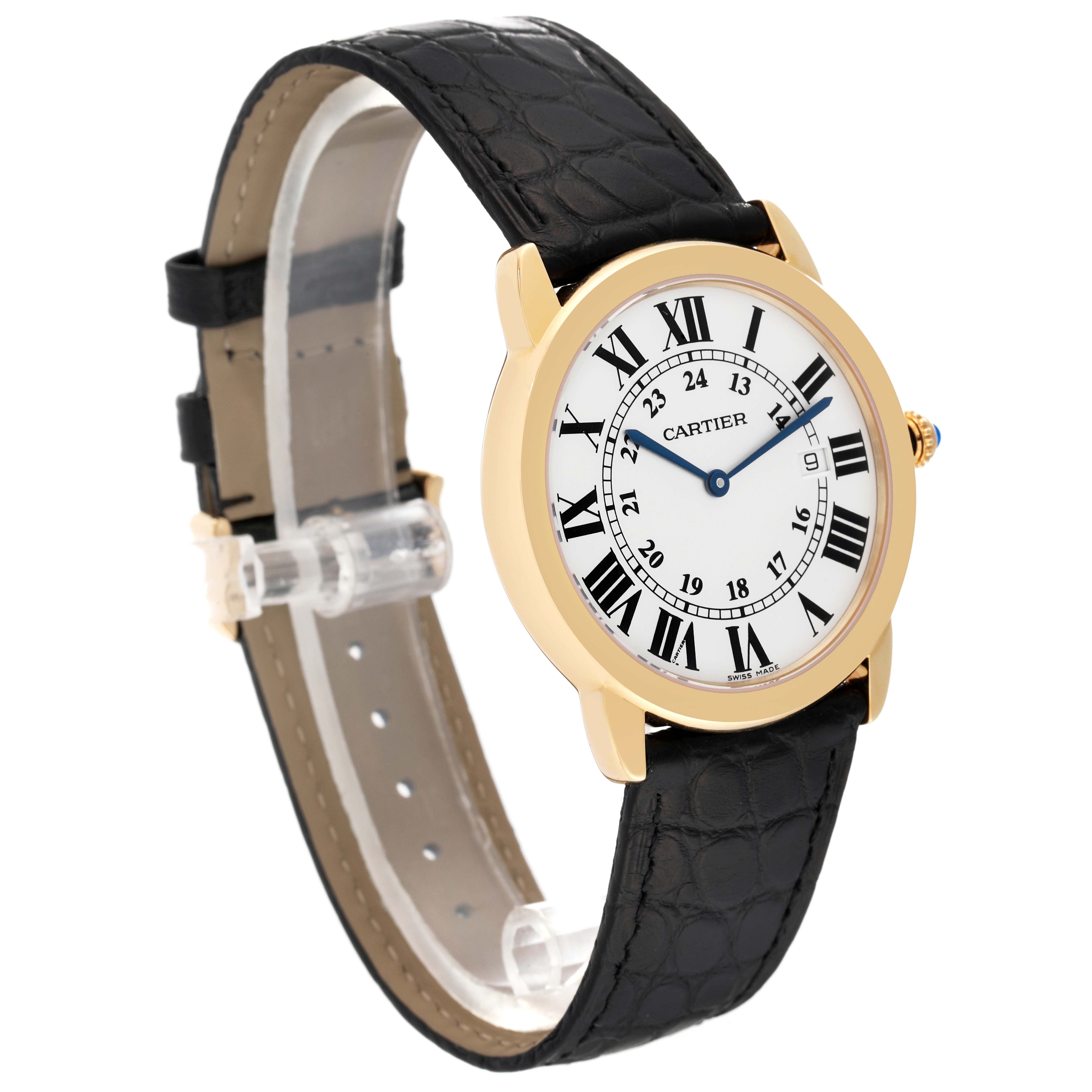 The image shows a Cartier Ronde W6700455 Men
s Steel and Gold (two tone) Silver Dial W6700455 Men
s Steel and Gold (two tone) Silver Dial watch at a three-quarter angle, highlighting the face, bezel, crown, and strap.