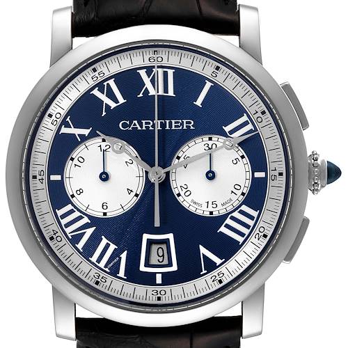 Photo of Cartier Rotonde Chronograph White Gold Blue Dial Mens Watch W1556239 Box Papers