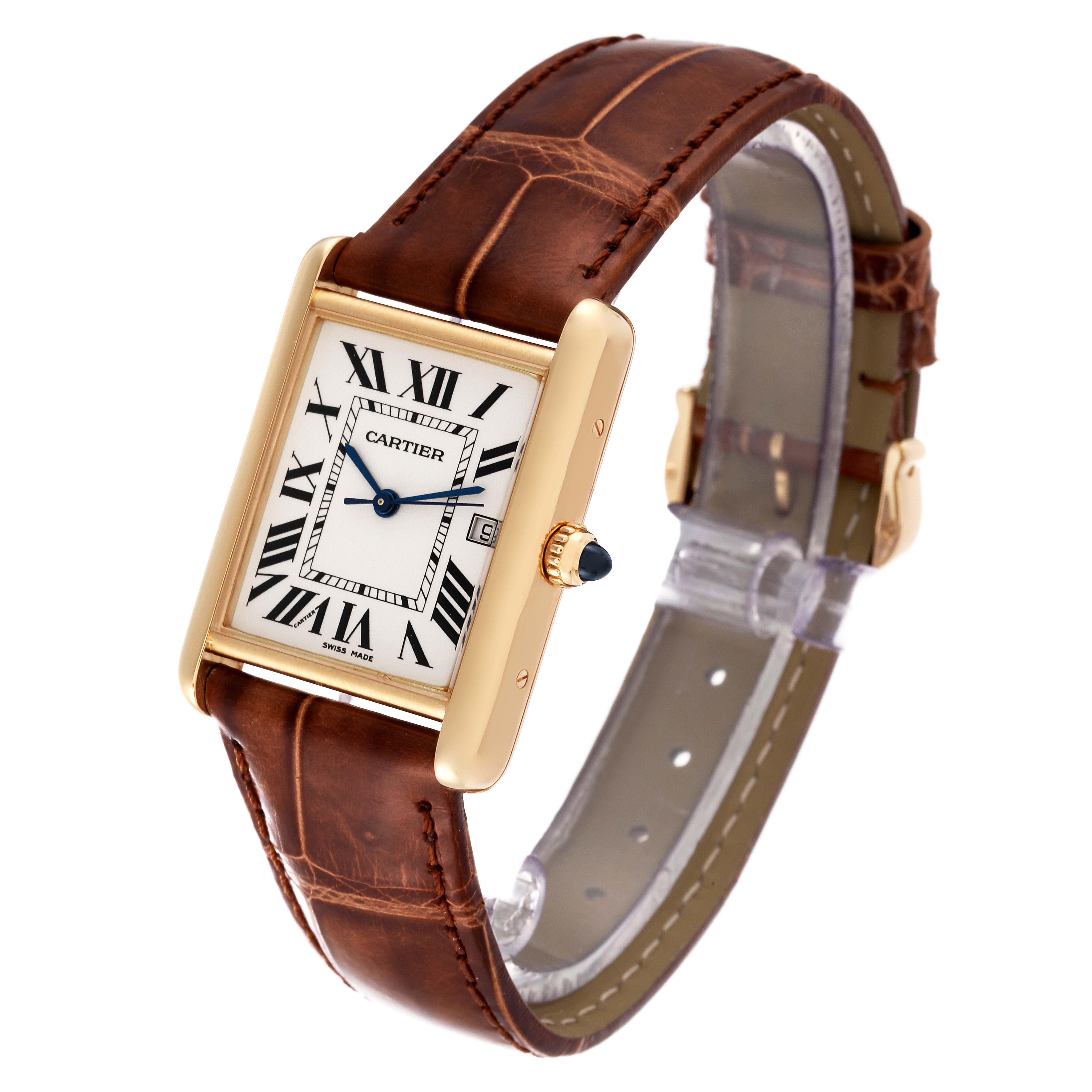 Cartier Tank Louis 18K Yellow Gold Brown Strap Mens Watch W1529756 ...