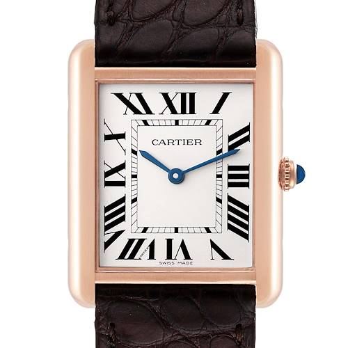 Photo of Cartier Tank Solo Large Rose Gold Steel Brown Strap Mens Watch W5200025