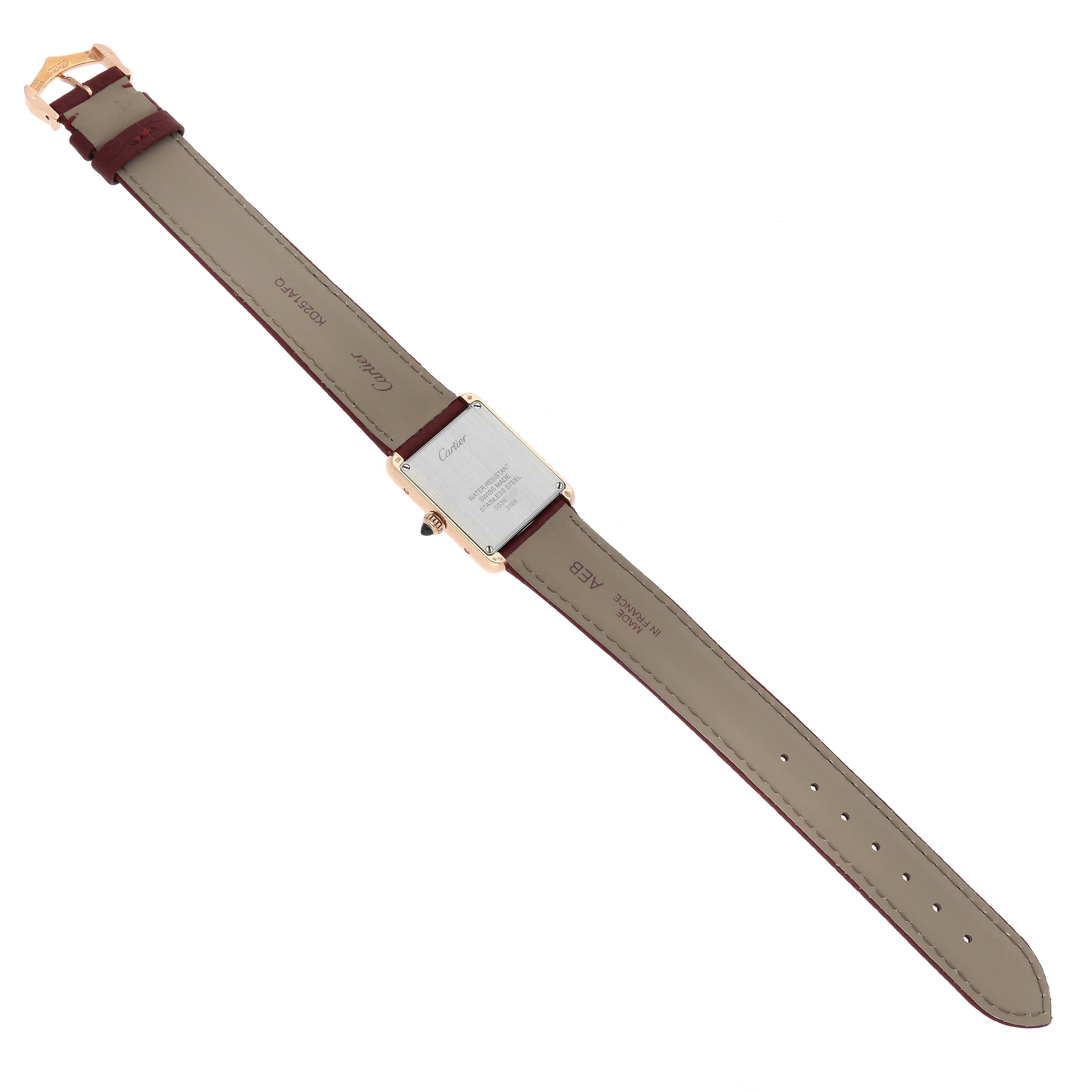 This image shows the back view of the Cartier Tank Solo W5200024 Women's Steel and Gold (two tone) Silver Dial W5200024 Women's Steel and Gold (two tone) Silver Dial watch, highlighting the strap and caseback.