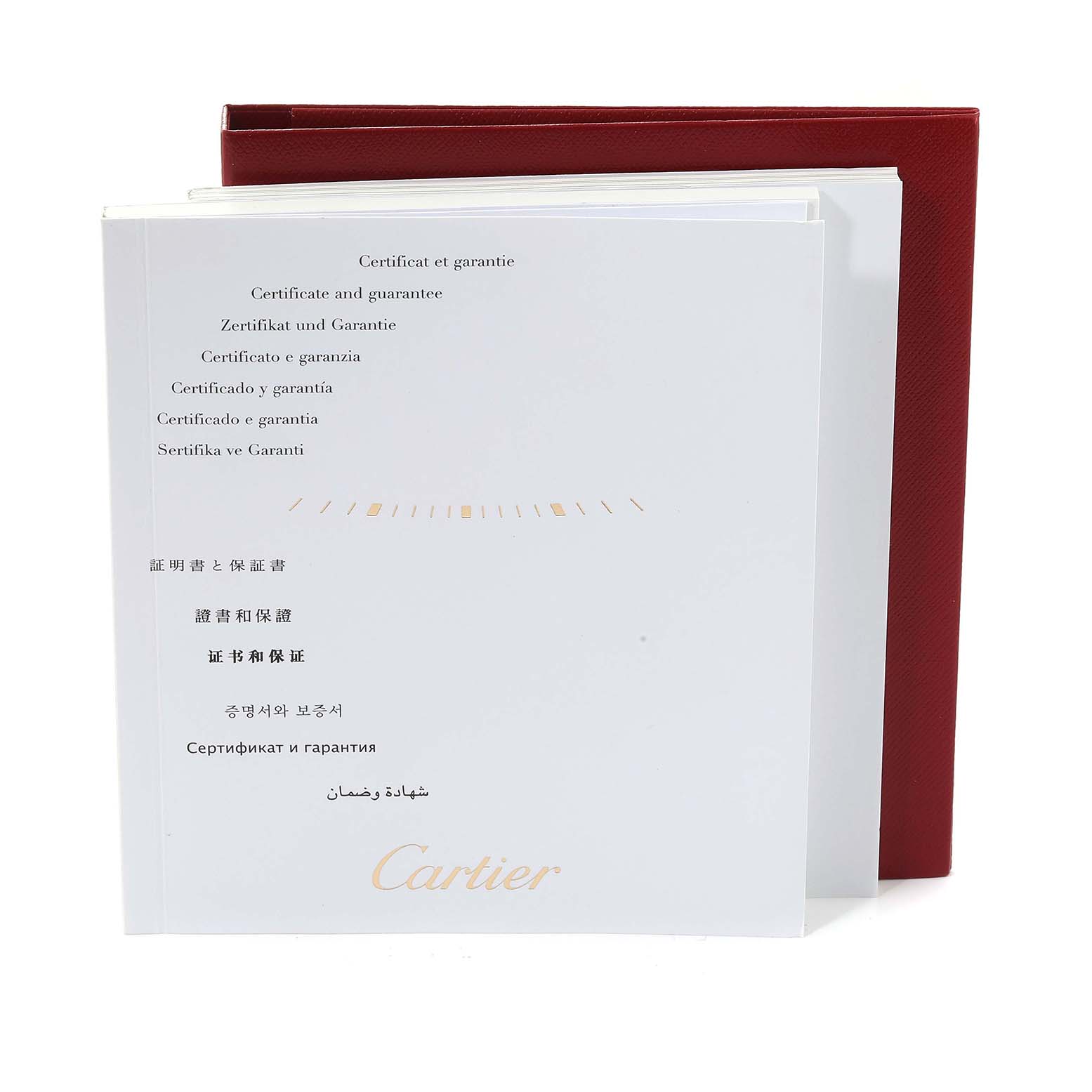 This image shows the certificate and guarantee booklet for the Cartier Tank Solo W5200024 Women
s Steel and Gold (two tone) Silver Dial W5200024 Women
s Steel and Gold (two tone) Silver Dial watch.