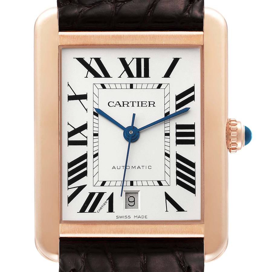 Cartier Tank Solo XL Rose Gold Silver Dial Mens Watch W5200026 SwissWatchExpo