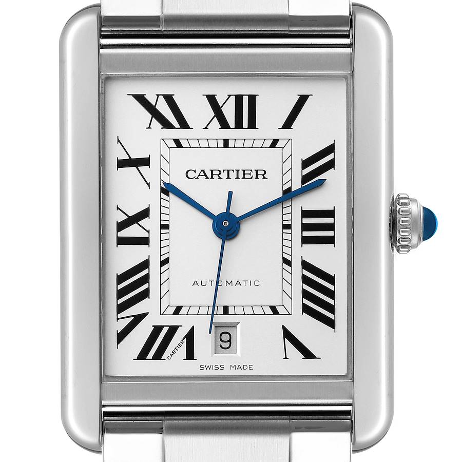 Cartier Tank Solo XL Silver Dial Automatic Steel Mens Watch W5200028 +1 Extra Link SwissWatchExpo