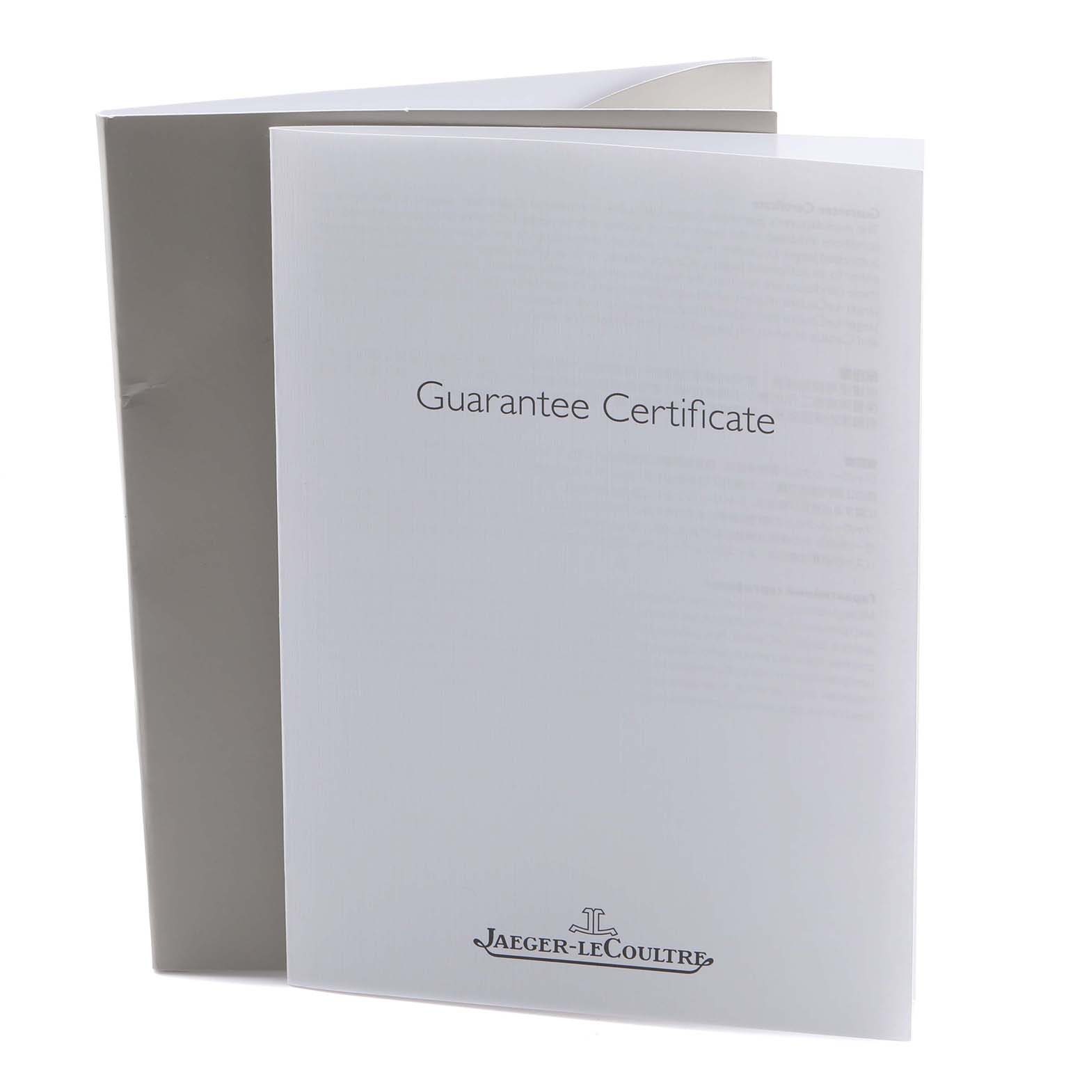 The image shows the Jaeger LeCoultre Reverso Q3782520 Men's Rose Gold Silver Dial Q3782520 Men's Rose Gold Silver Dial model's Guarantee Certificate at an angled view.