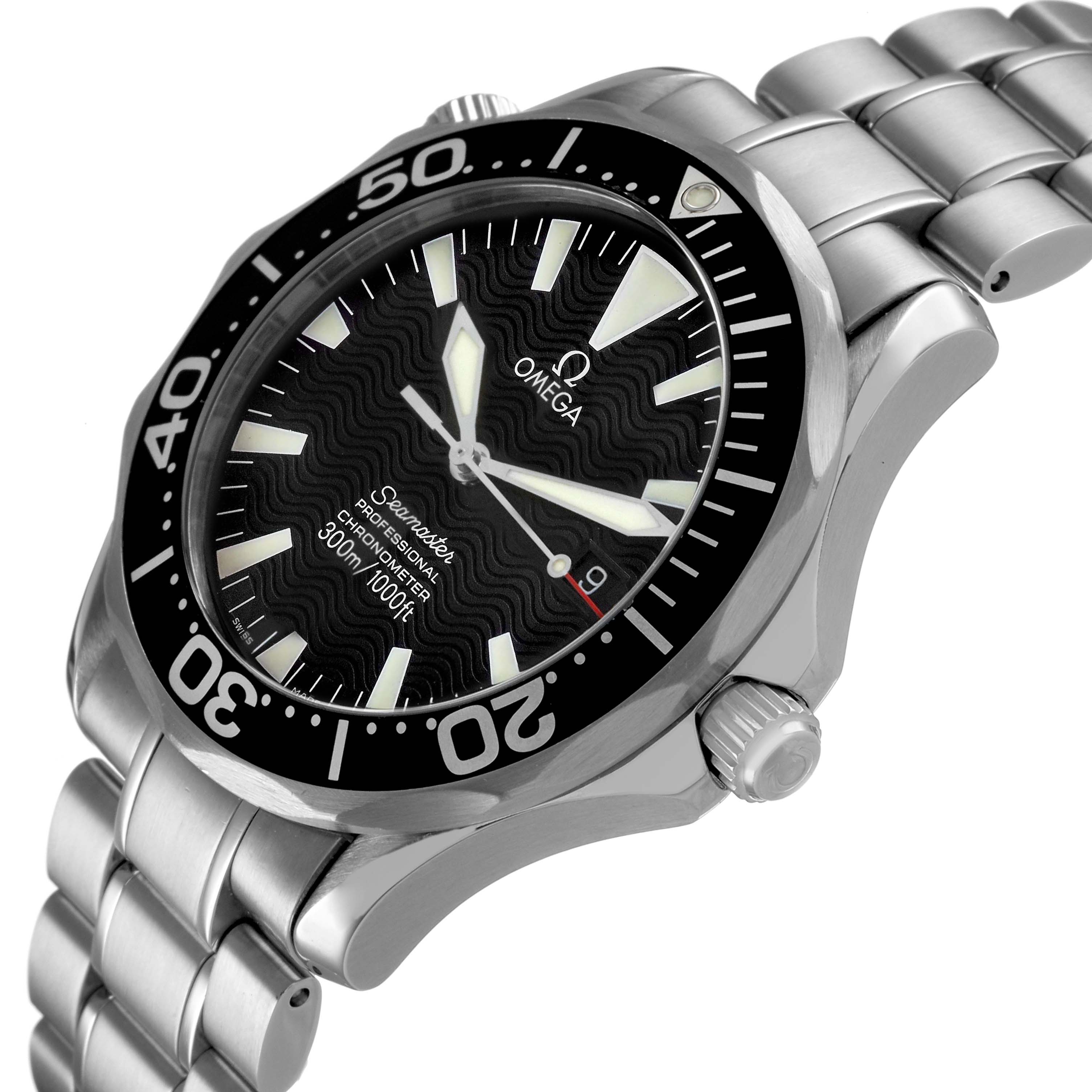The Omega Seamaster 2254.50.00 Men's Stainless Steel Black Dial watch is shown at a slight angle, highlighting the bezel, dial, and stainless steel bracelet.