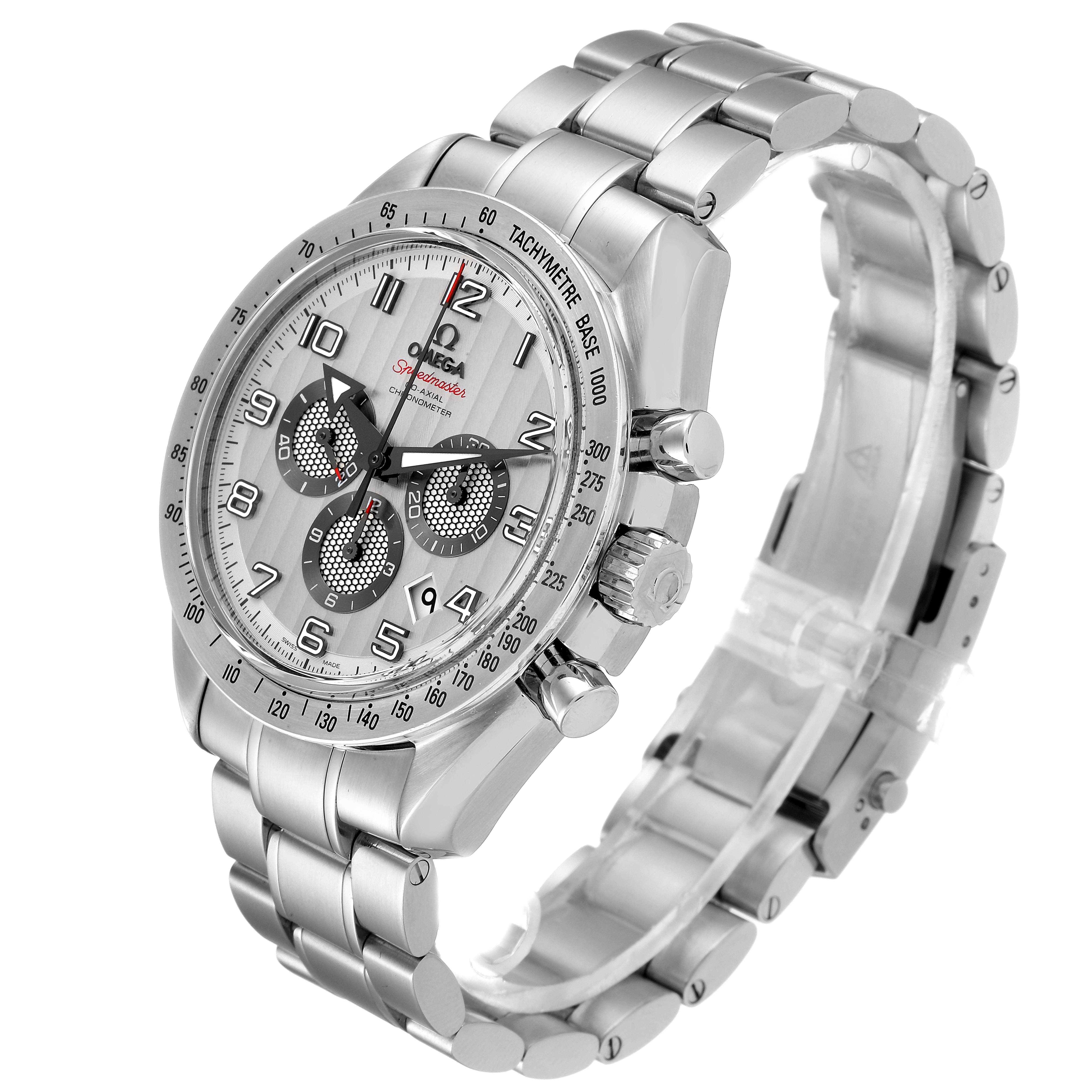 The Omega Speedmaster 321.10.44.50.02.001 Men
s Stainless Steel Silver Dial 321.10.44.50.02.001 Men
s Stainless Steel Silver Dial watch is shown at a three-quarter angle, displaying the dial, bracelet, and side buttons.