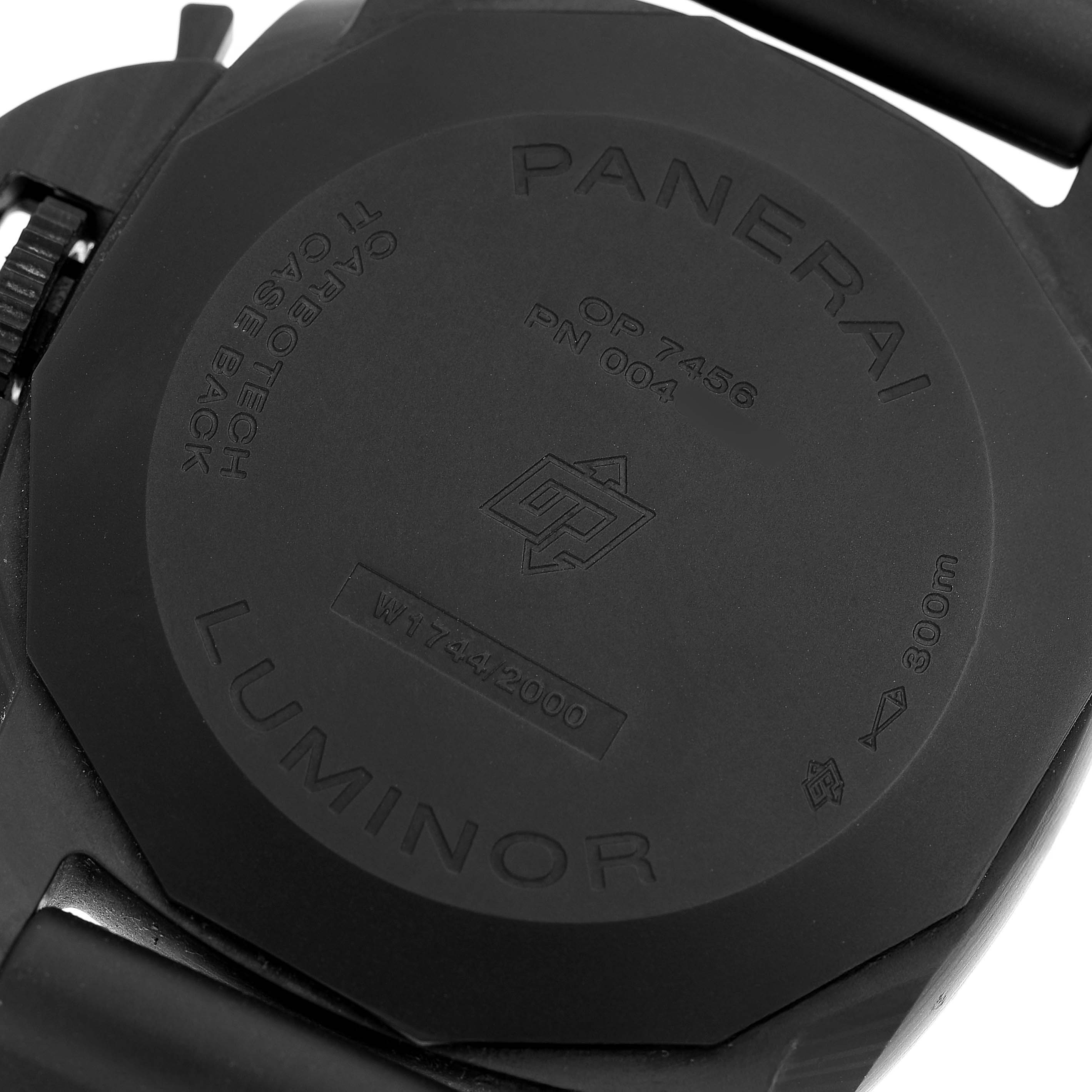 The image shows the back of a Panerai Luminor PAM01661 Men's Ceramic Black Dial watch, highlighting the case back details and engravings.