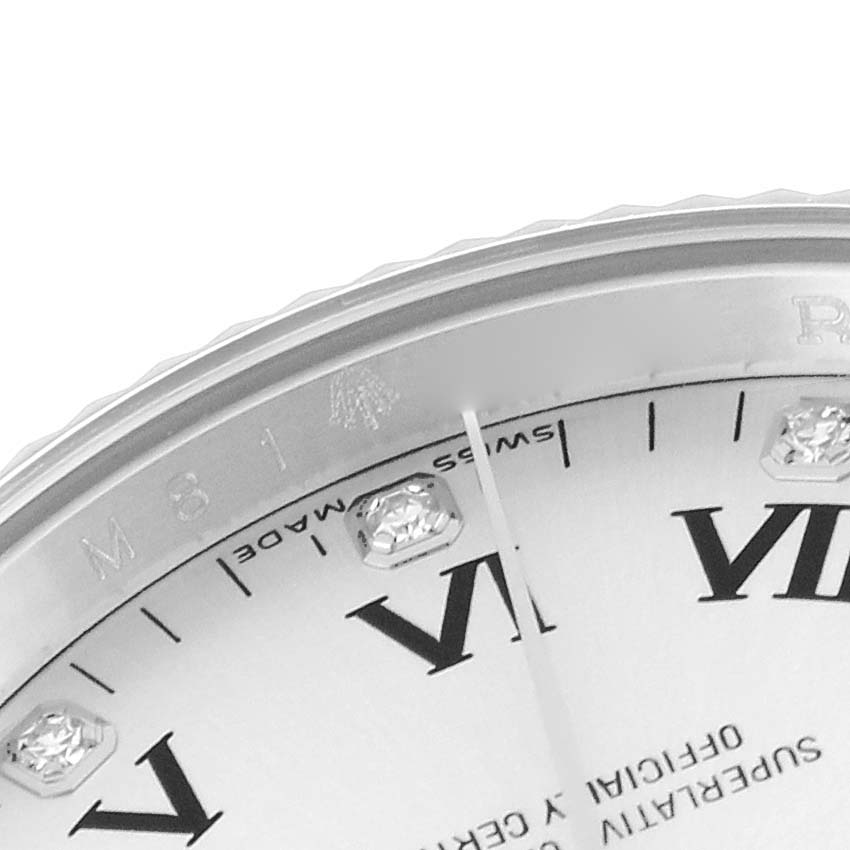 The image shows a zoomed-in view of the dial and bezel of the Rolex Air-King 114234 Men's Stainless Steel Silver Dial 114234 Men's Stainless Steel Silver Dial model, highlighting the Roman numerals and markers.