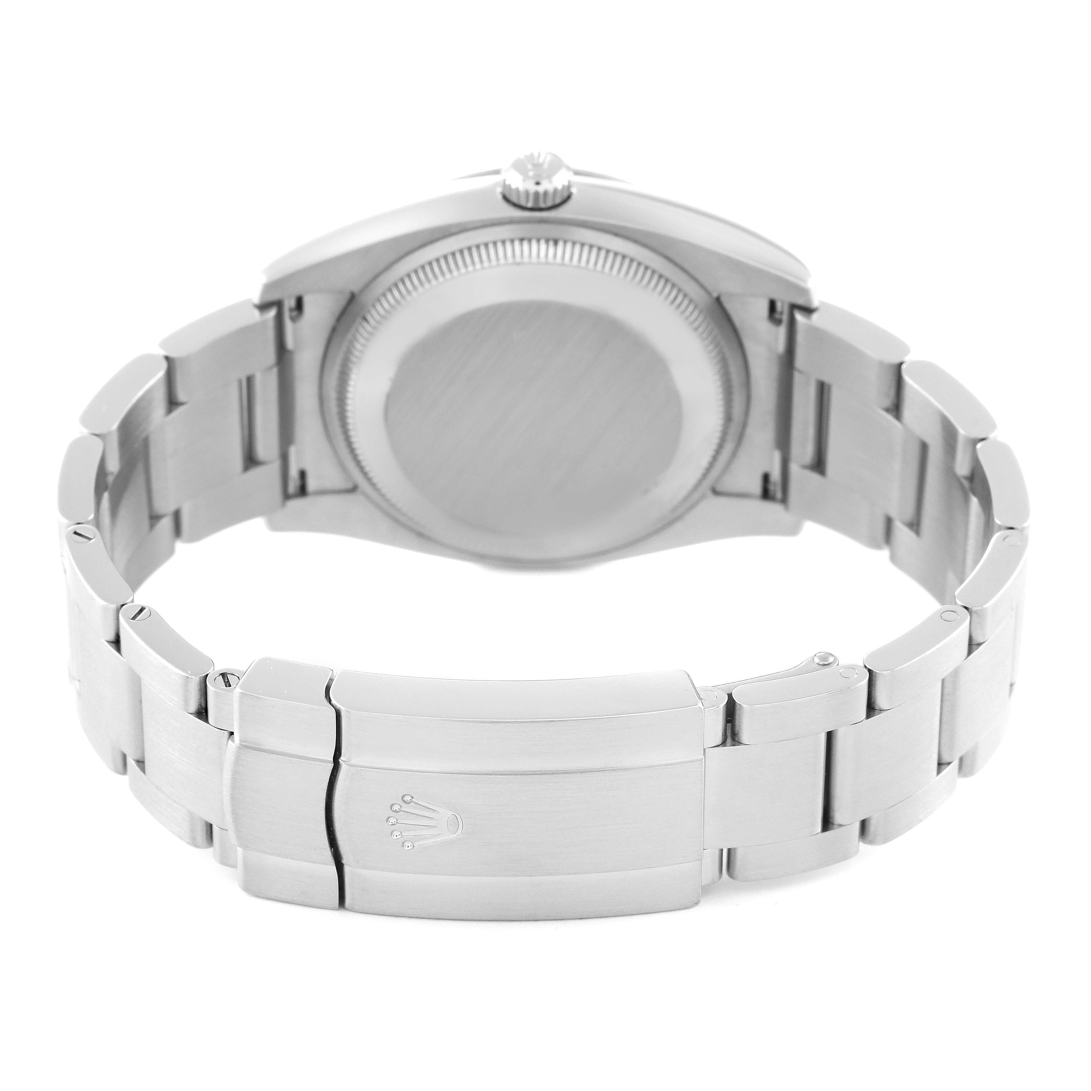 This image shows the back case and bracelet of a Rolex Air-King 114234 Men's Stainless Steel Silver Dial 114234 Men's Stainless Steel Silver Dial watch at a rear view angle.