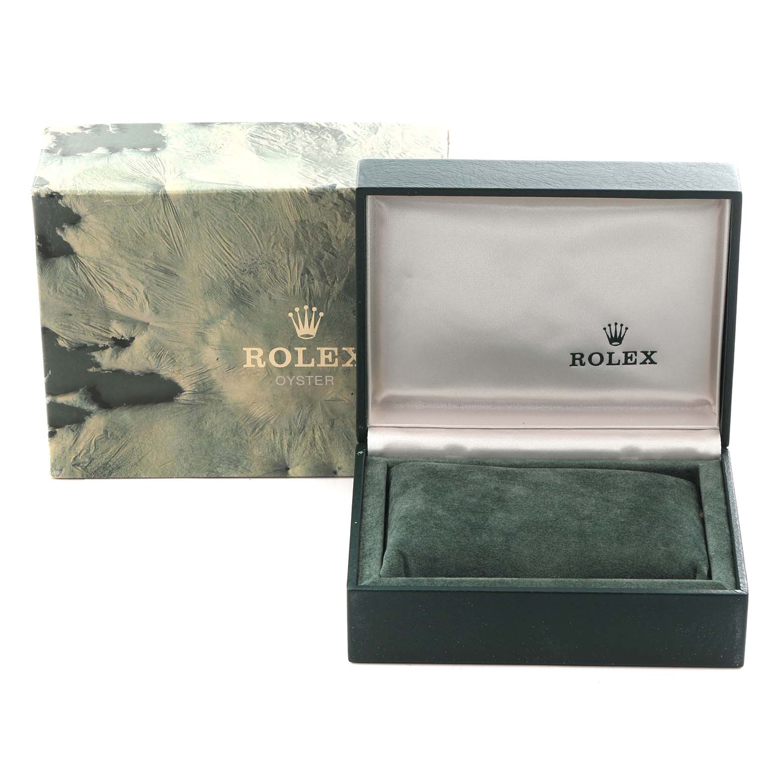 The image shows a Rolex Datejust 16233 Men's Steel and Gold (two tone) Champagne Dial 16233 Men's Steel and Gold (two tone) Champagne Dial watch box and sleeve, with the box open and the Rolex logo visible.